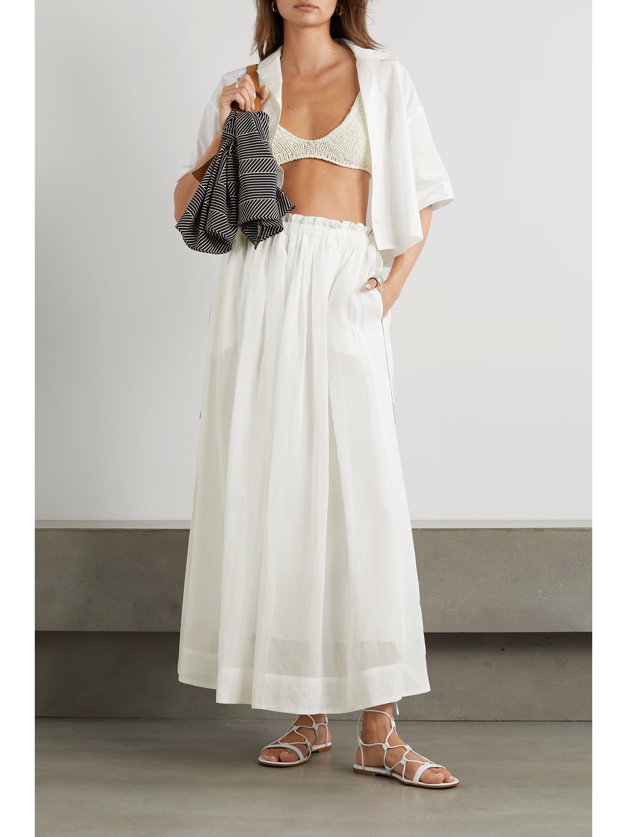 Brunello Cucinelli o1y0725 Midi Skirt in White Size 26" / US 2 / IT 38 - 2 Thumbnail