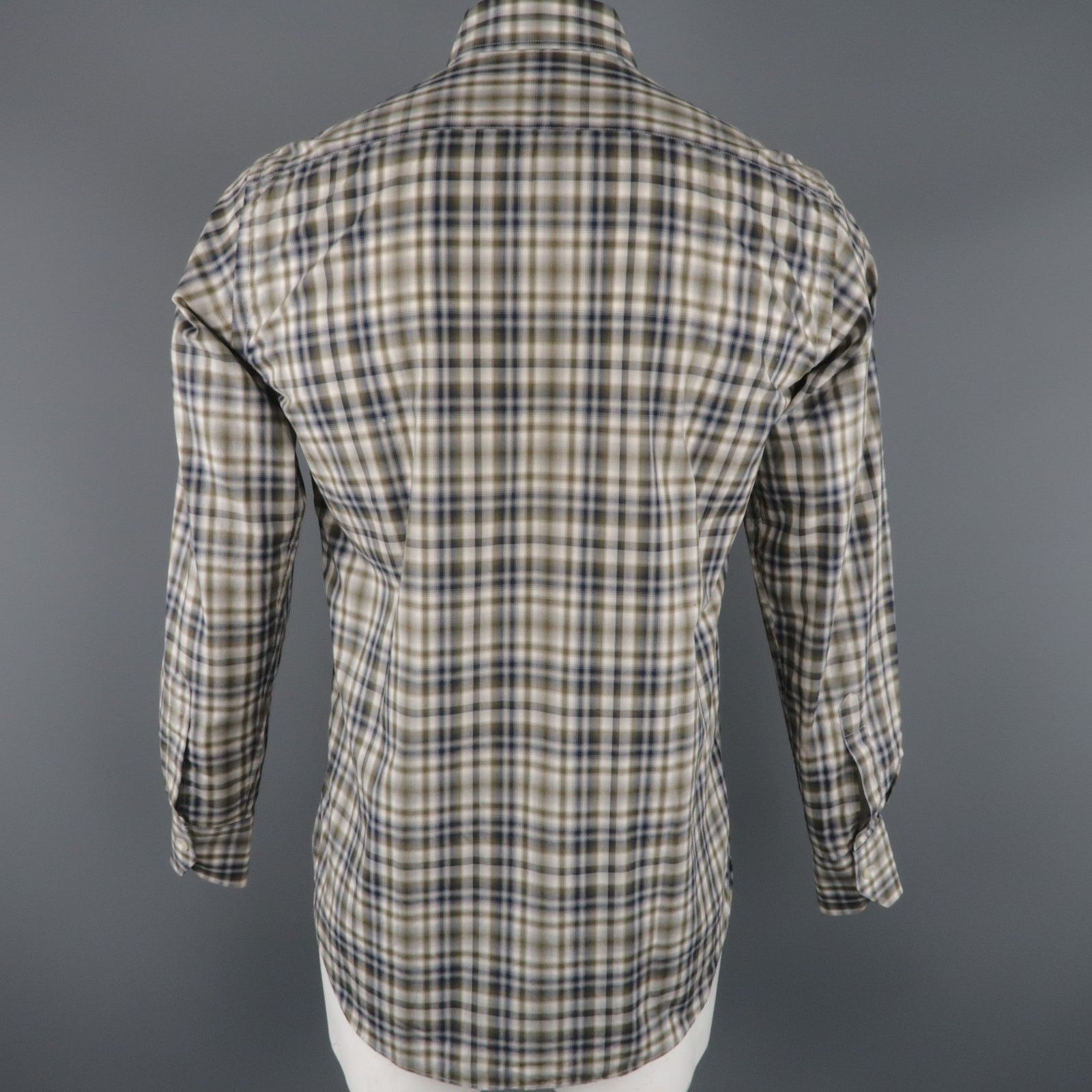 Etro ETRO Size S Olive & Navy Plaid Button Up Long Sleeve Shirt Size US S / EU 44-46 / 1 - 4 Thumbnail