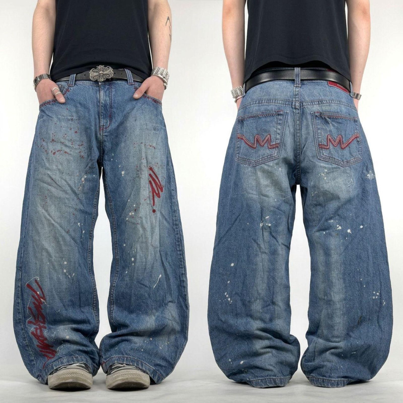 Vintage y2k embroidered skater grunge baggy wide leg jeans