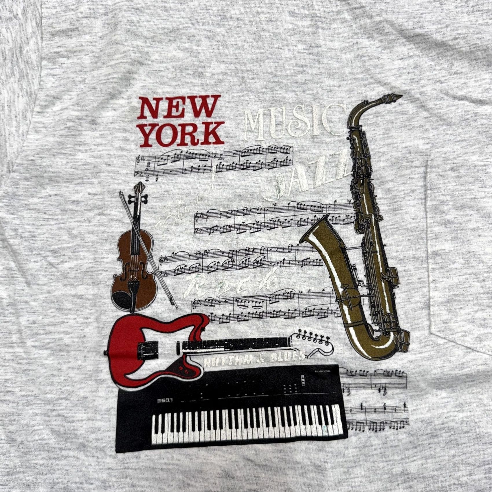 Rhythm VINTAGE New York Music Shirt Mens L Gray 90s Cotton Crew Neck Short Sleeve Graphic Print Jazz Rock Rhythm Blues Made USA-20 20 Mens Size US L / EU 52-54 / 3 - 3 Thumbnail