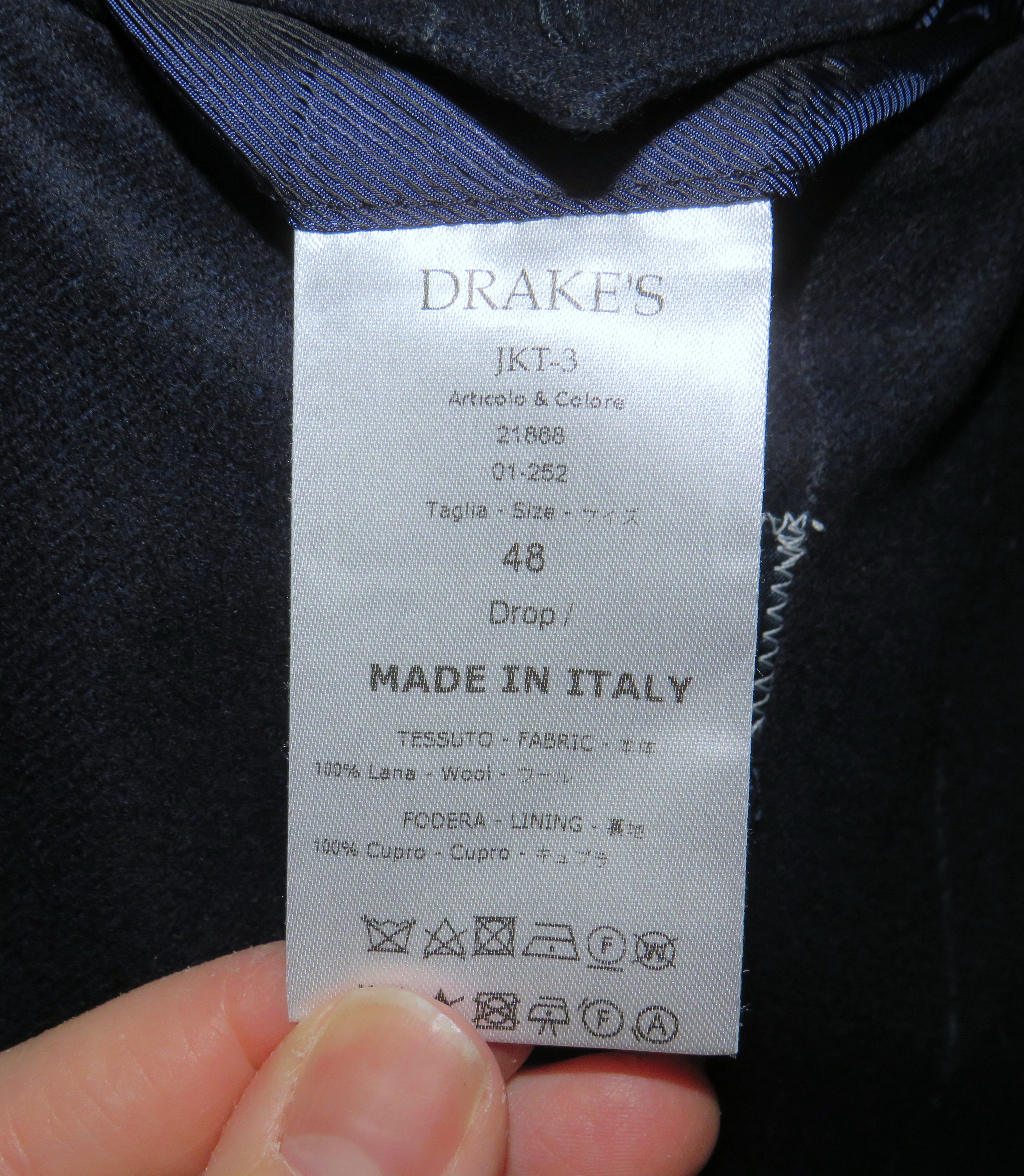 Drake's Navy Blue Chalk Stripe Flannel Three Roll Two Suit 38R NWT Size 38R - 17 Thumbnail
