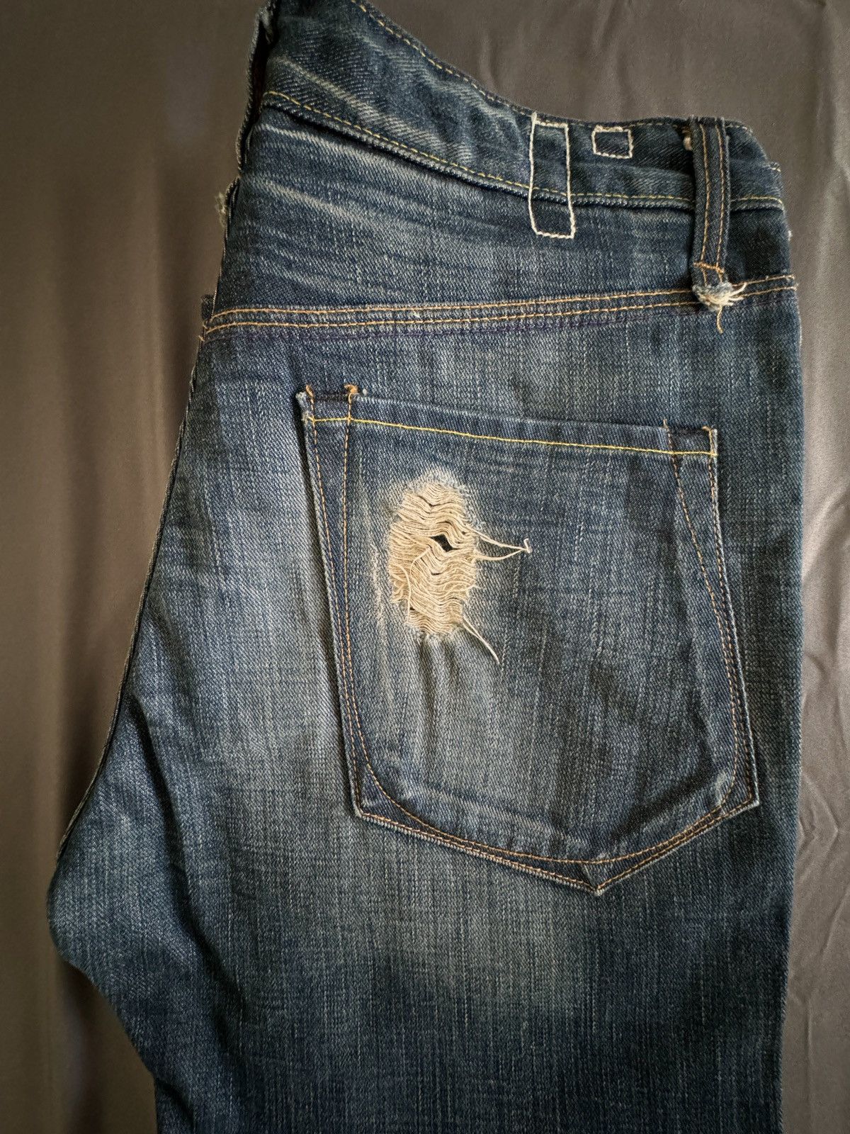 image of Rogan Destroyed Washed Flat Front Denim in Blue, Men's (Size 32)