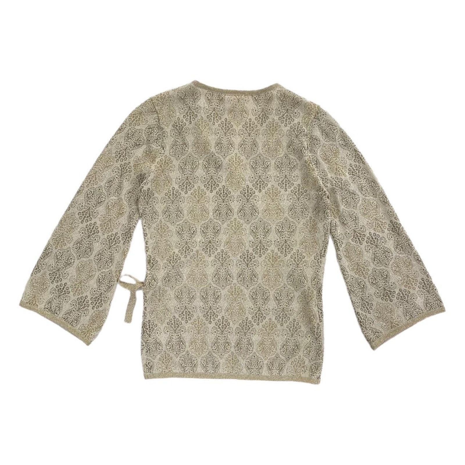 NEXT × Vintage Next 90s Vintage Gold Metallic Floral Wrap Cardigan Sweater Size S / US 4 / IT 40 - 4 Thumbnail
