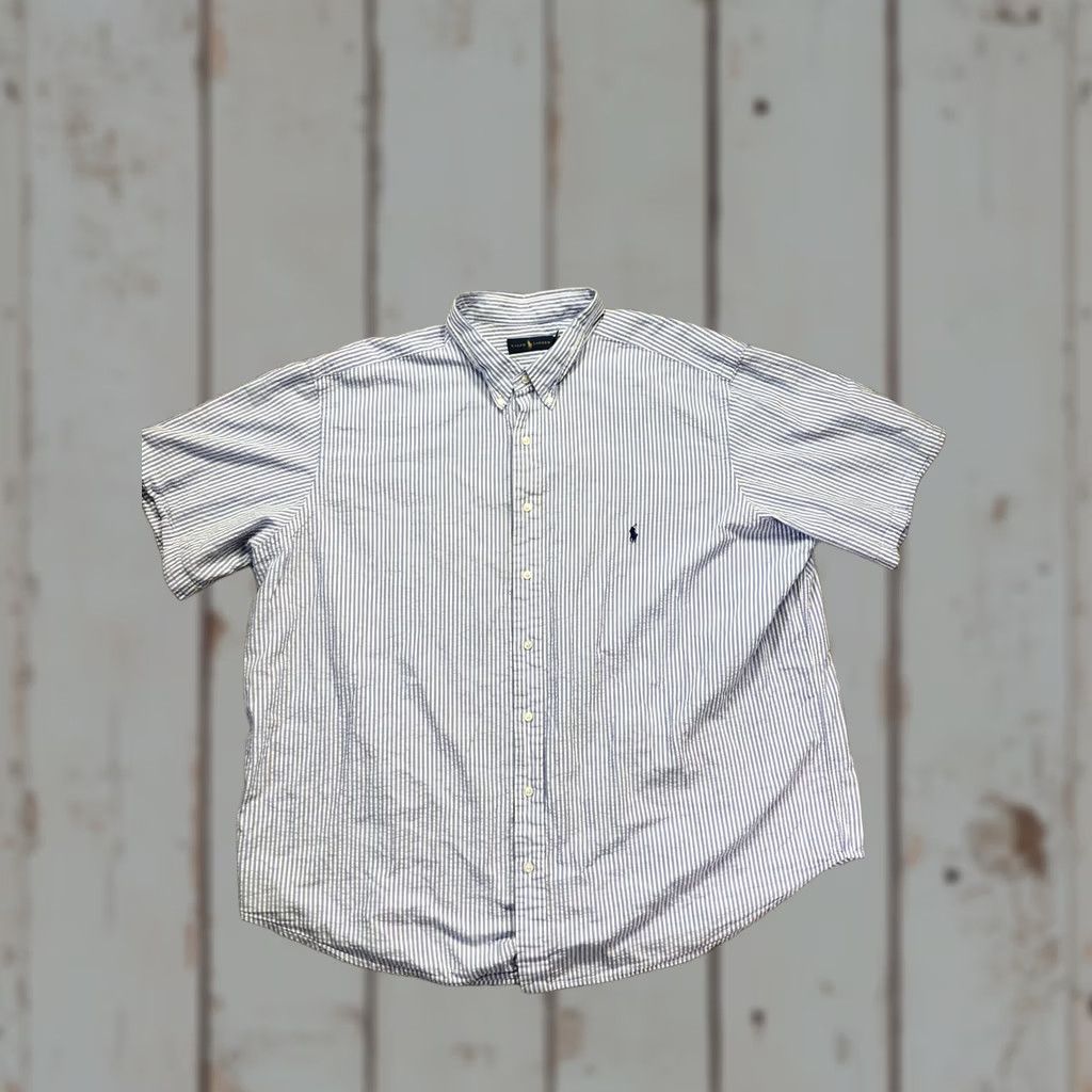 Ralph Lauren VINTAGE Ralph Lauren Shirt Mens Big 3X Blue Stripe Short Sleeve Button-Down Pony Logo Size US XXL / EU 58 / 5 - 1 Thumbnail