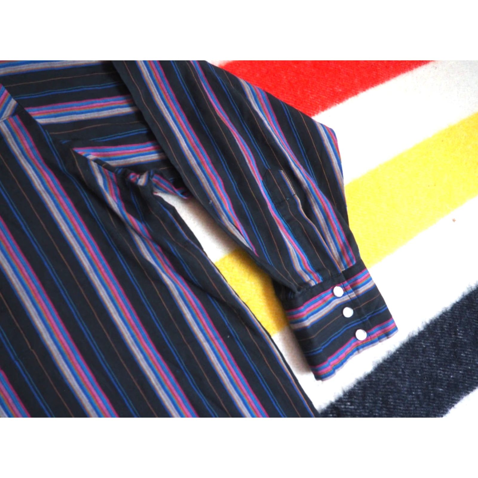 Vintage VINTAGE Outlaw Shirt Western 2XL Black Purple Striped Pearl Snap Long Sleeve Cotton Blend 1980s Rockabilly Mens Size US XXL / EU 58 / 5 - 5 Thumbnail