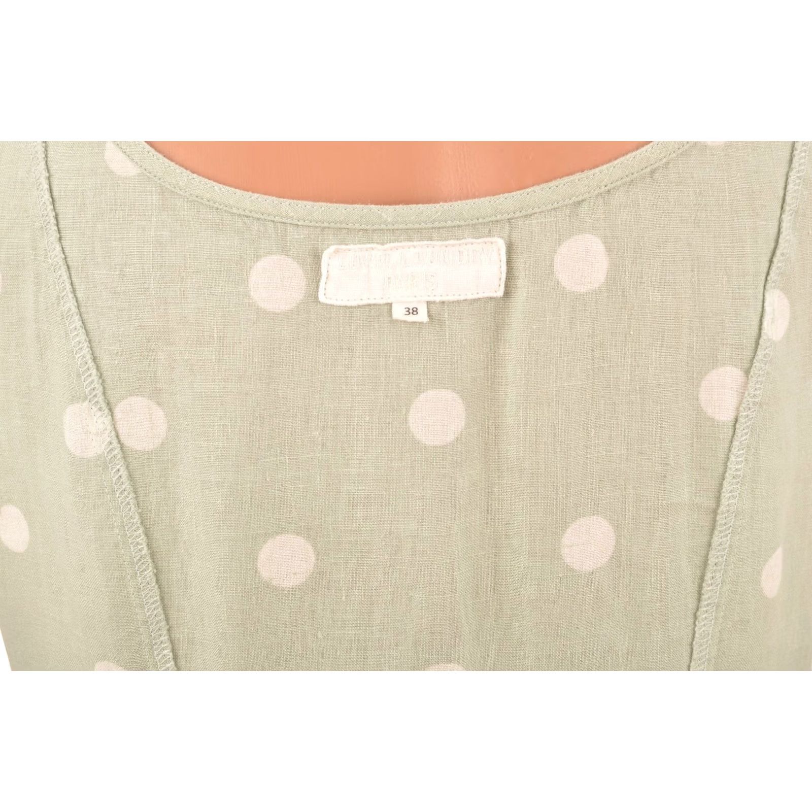 Vintage VINTAGE Lin'n Laundry Paris Muscari Linen Polka Dot Mint Dress 38 Green 100% Linen Short Sleeve Knee Length Women Mens Womens Girls Boys Size XS / US 0-2 / IT 36-38 - 7 Thumbnail