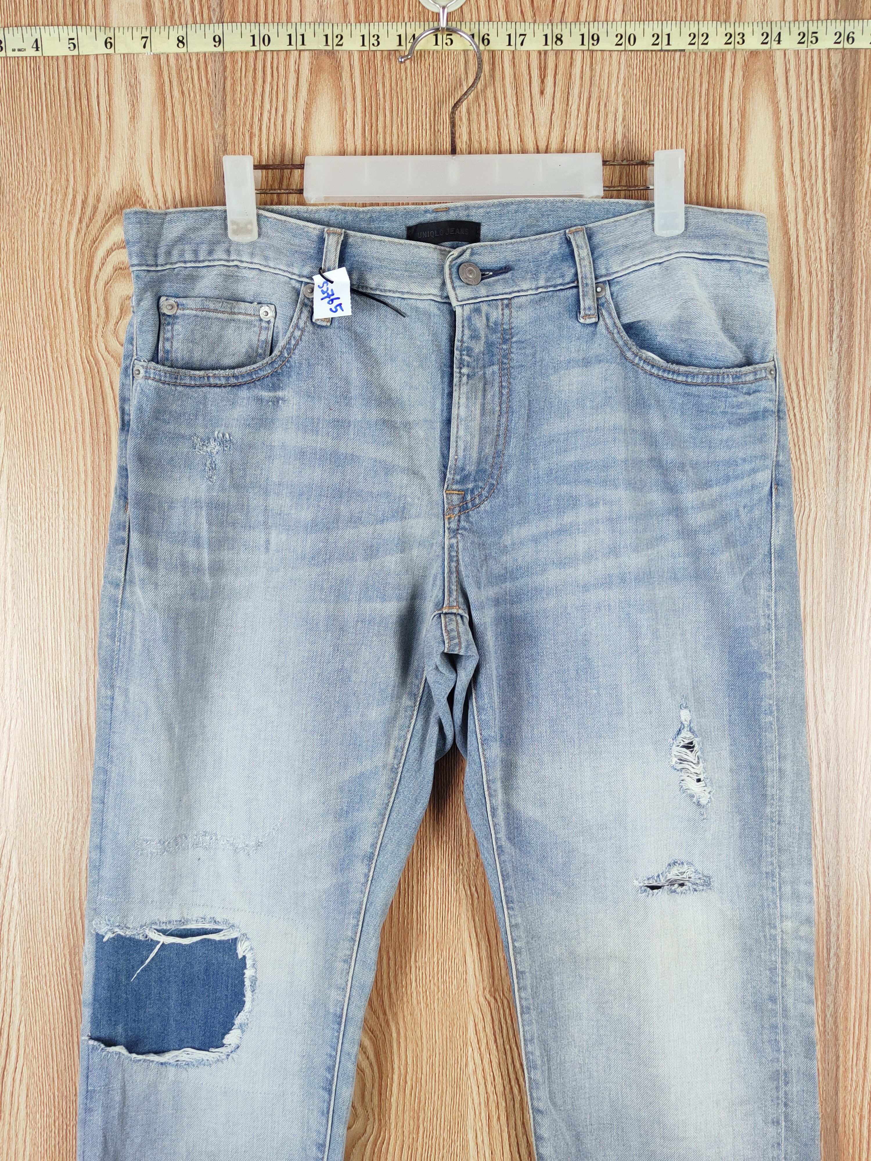 Japanese Brand Uniqlo Blue Faded Distressed Ripped Jeans #S2765 Size US 33 - 2 Thumbnail