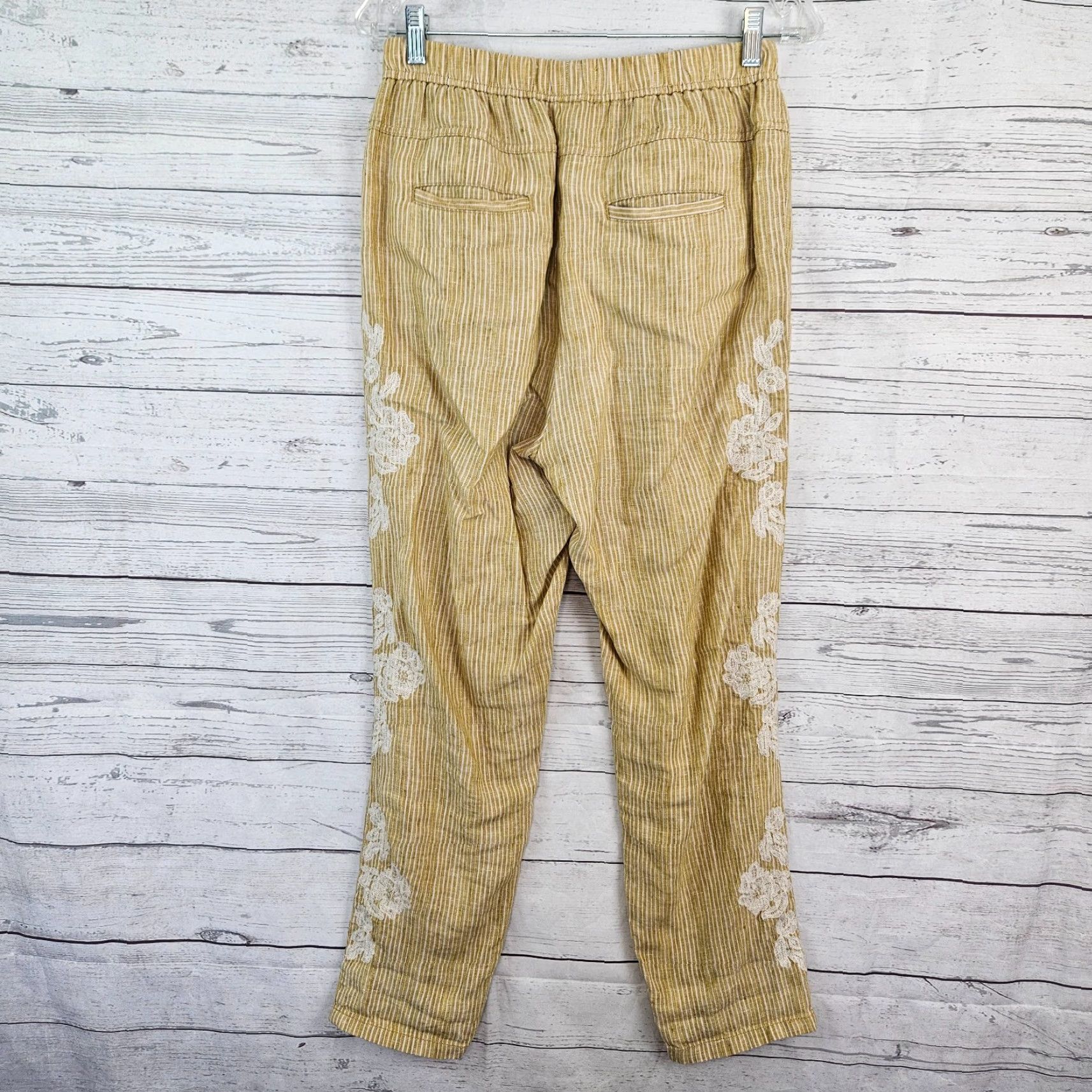Anthropologie Anthropologie Womens Pants XS Multicolor Striped Linen Embroidered Pull On Ankle Size 26" / US 2 / IT 38 - 3 Thumbnail