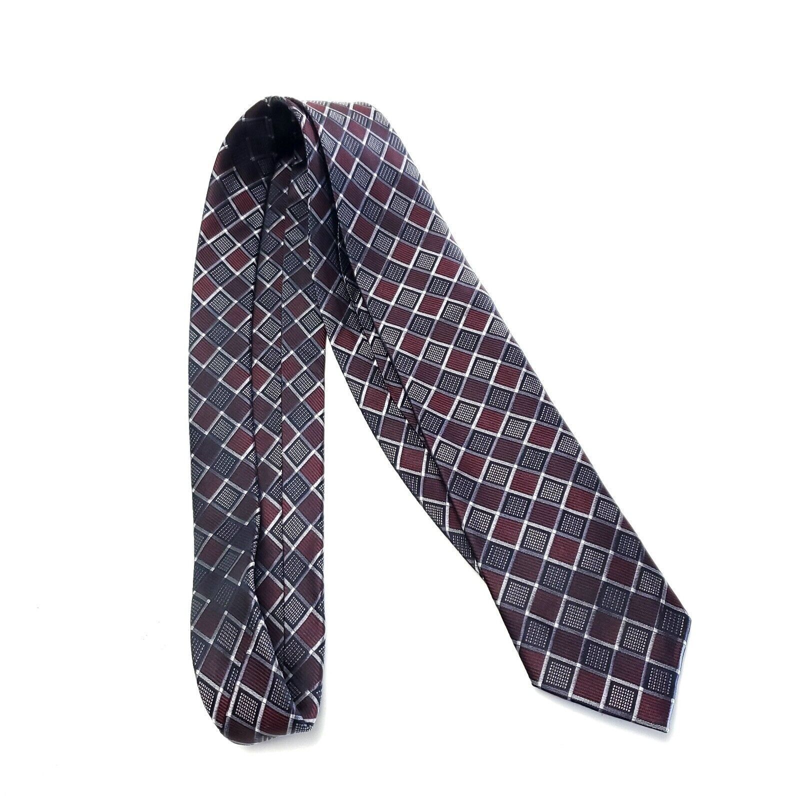 Pronto Uomo Pronto Uomo Platinum Red Gray Plaid Long Skinny Silk Tie Size ONE SIZE - 6 Thumbnail