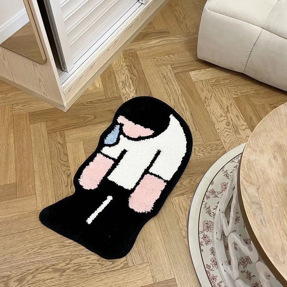 Japanese Brand × Vintage Handmade Tufted Sad Man Rug Doormat Floor Anti Slip Pad Size ONE SIZE - 4 Thumbnail