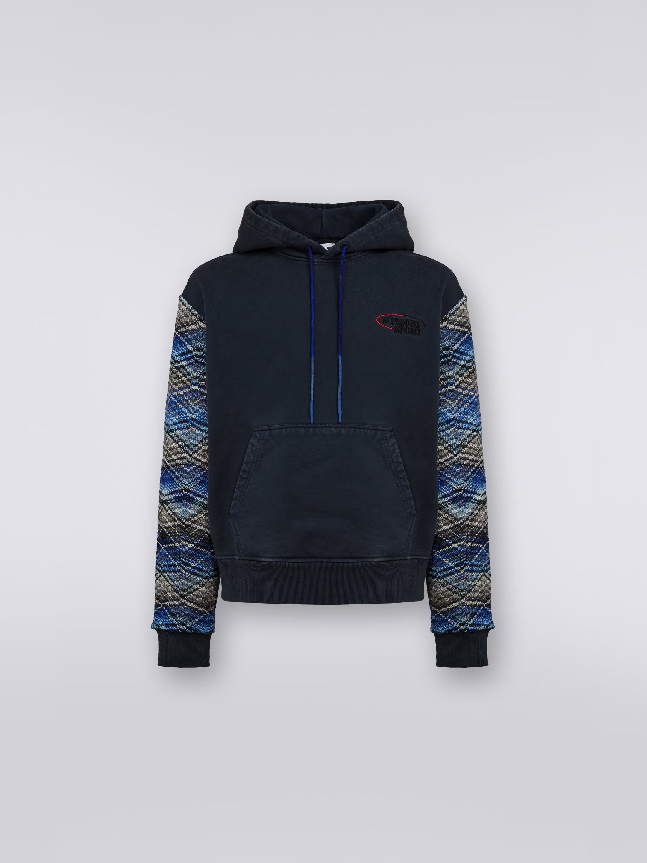 Missoni o1mle1025 Knit Sleeve Insert Logo Hoodie in Dark Blue Size US M / EU 48-50 / 2 - 1 Thumbnail