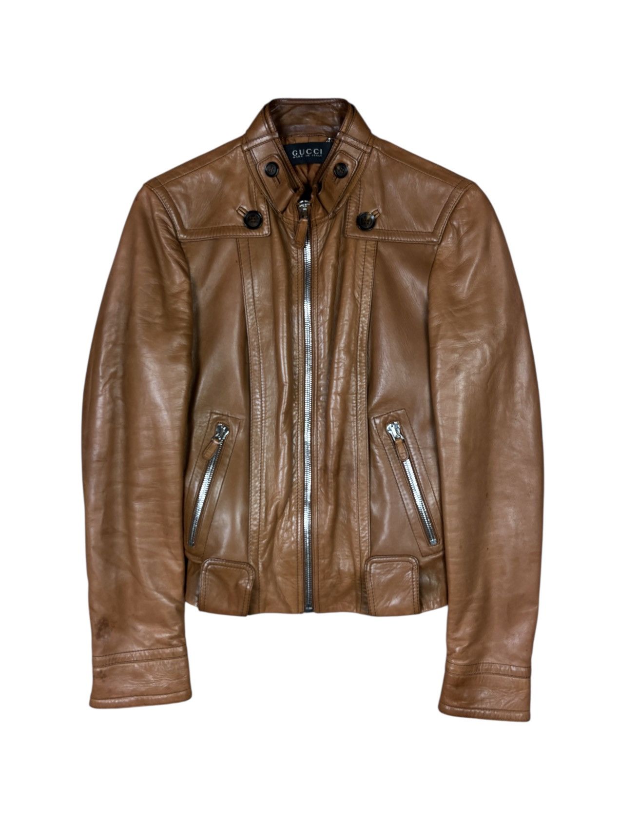 Gucci Gucci 2000s Leather Biker Jacket with GG Belt Size M / US 6-8 / IT 42-44 - 2 Thumbnail
