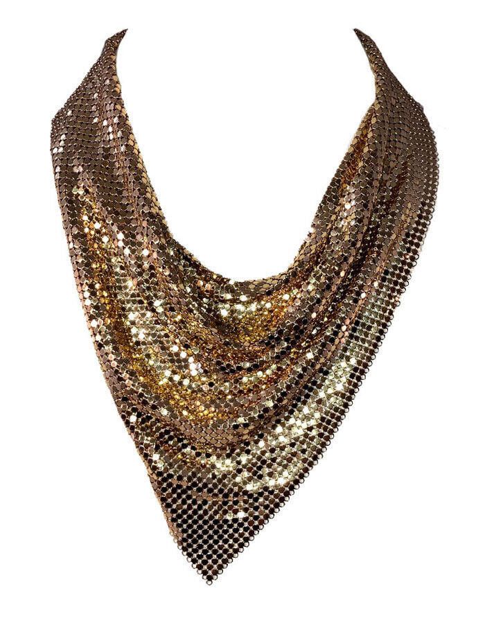 Designer Whiting and Davis Gold Tone Mesh Bib Bandana Necklace Large Size ONE SIZE - 1 Thumbnail