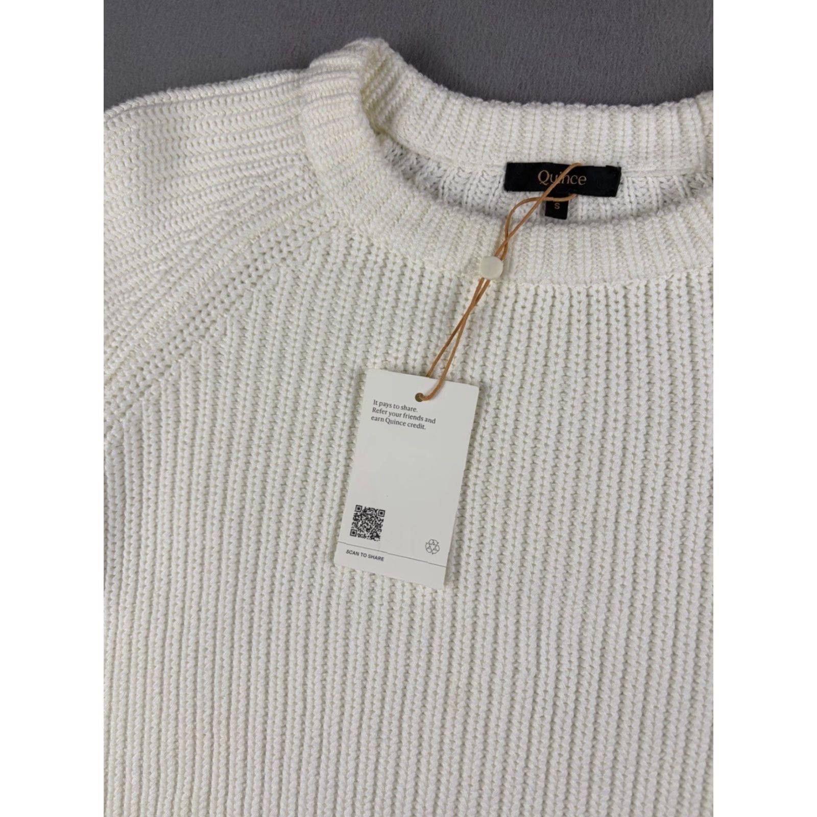 Quince Quince Sweater Womens Small Ivory knit Pullover Crew Neck Fisherman Raglan Long Sleeve Solid Cotton Regular Knit Size S / US 4 / IT 40 - 3 Thumbnail