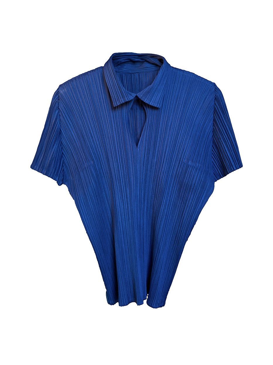 Issey Miyake Pleats Please Cobalt Blue Short Sleeve Top