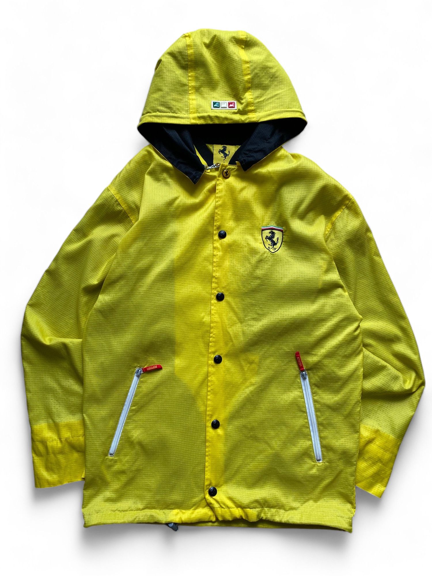 image of Vintage 1998 Ferrari Big Logo Licensed Light Jacket in Yellow, Men's (Size Small)