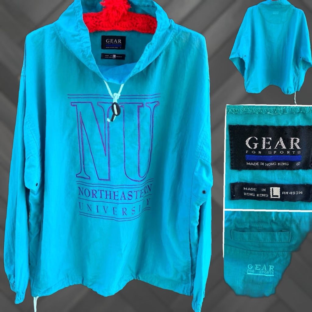Vintage VINTAGE Northeastern University NU Pullover Windbreaker Jacket Gear For Sports L Green Logo 90s Mens Jacket Size US L / EU 52-54 / 3 - 1 Thumbnail