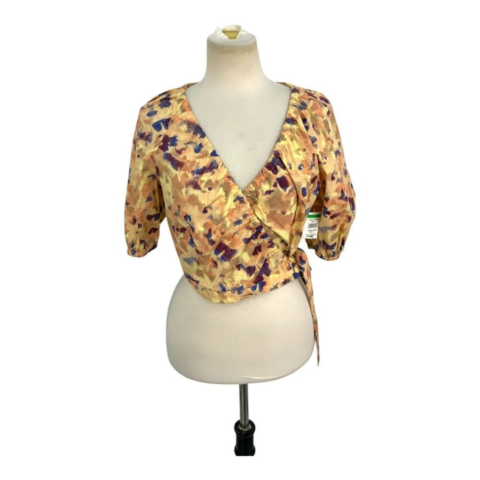 Other Open Edit Puff Sleeve Wrap Blouse Yellow Medium NWOT $59 MSP Size M / US 6-8 / IT 42-44 - 2 Thumbnail