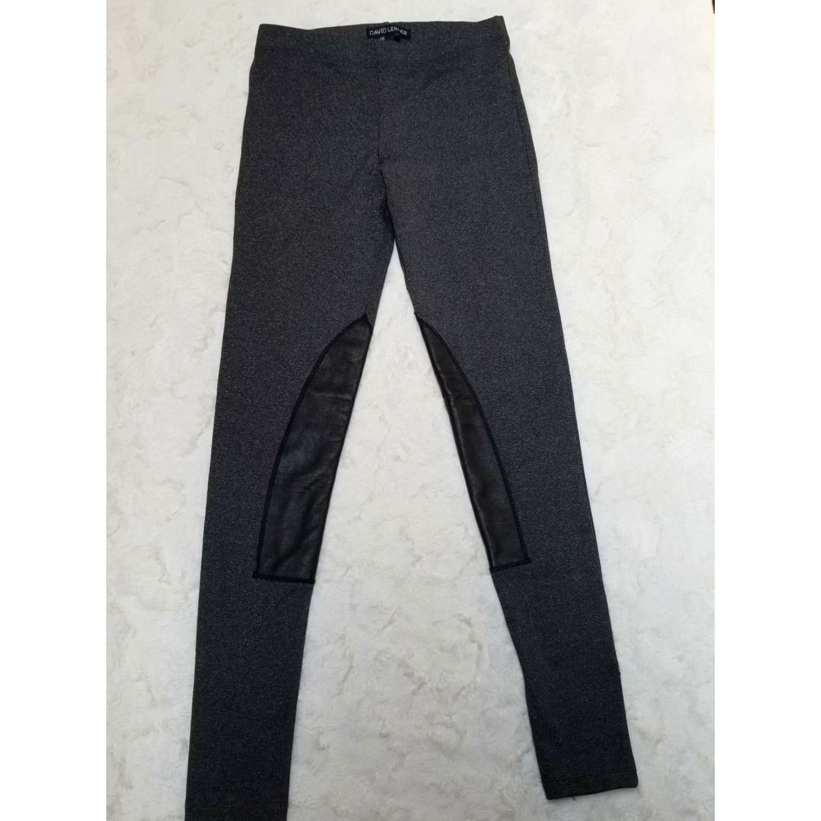 Vintage David Lerner Leggings Women XS Leather Leg Patch Gray Nylon/Spandex Yoga Pants Mid Rise Size 26" / US 2 / IT 38 - 3 Thumbnail