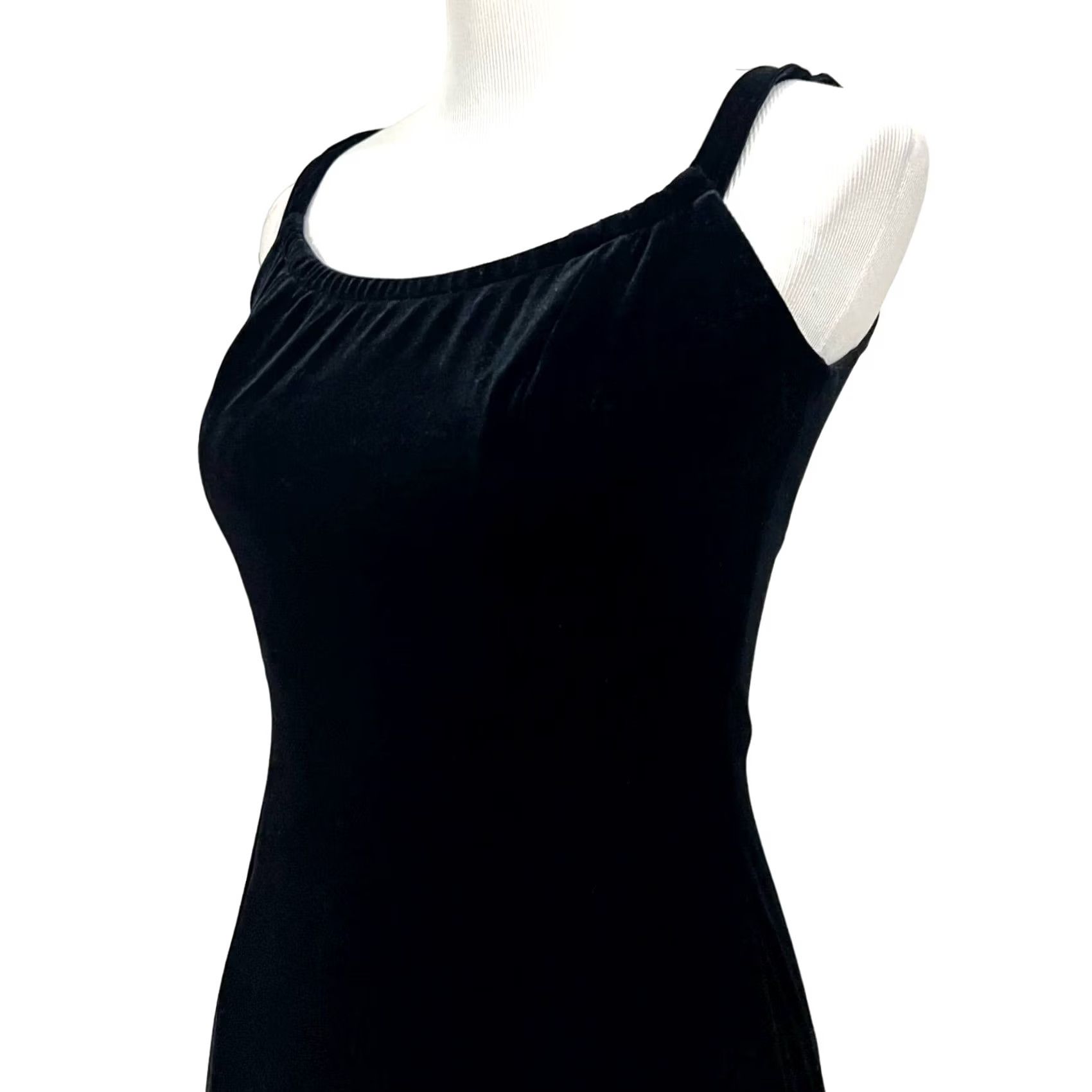 Velvet VINTAGE Bari Jay Maxi Dress Black Velvety Sheath Sleeveless 3/4 Sz © 50" Long Slit 90s Y2K Party/Cocktail Formal Womens Size XS / US 0-2 / IT 36-38 - 3 Thumbnail