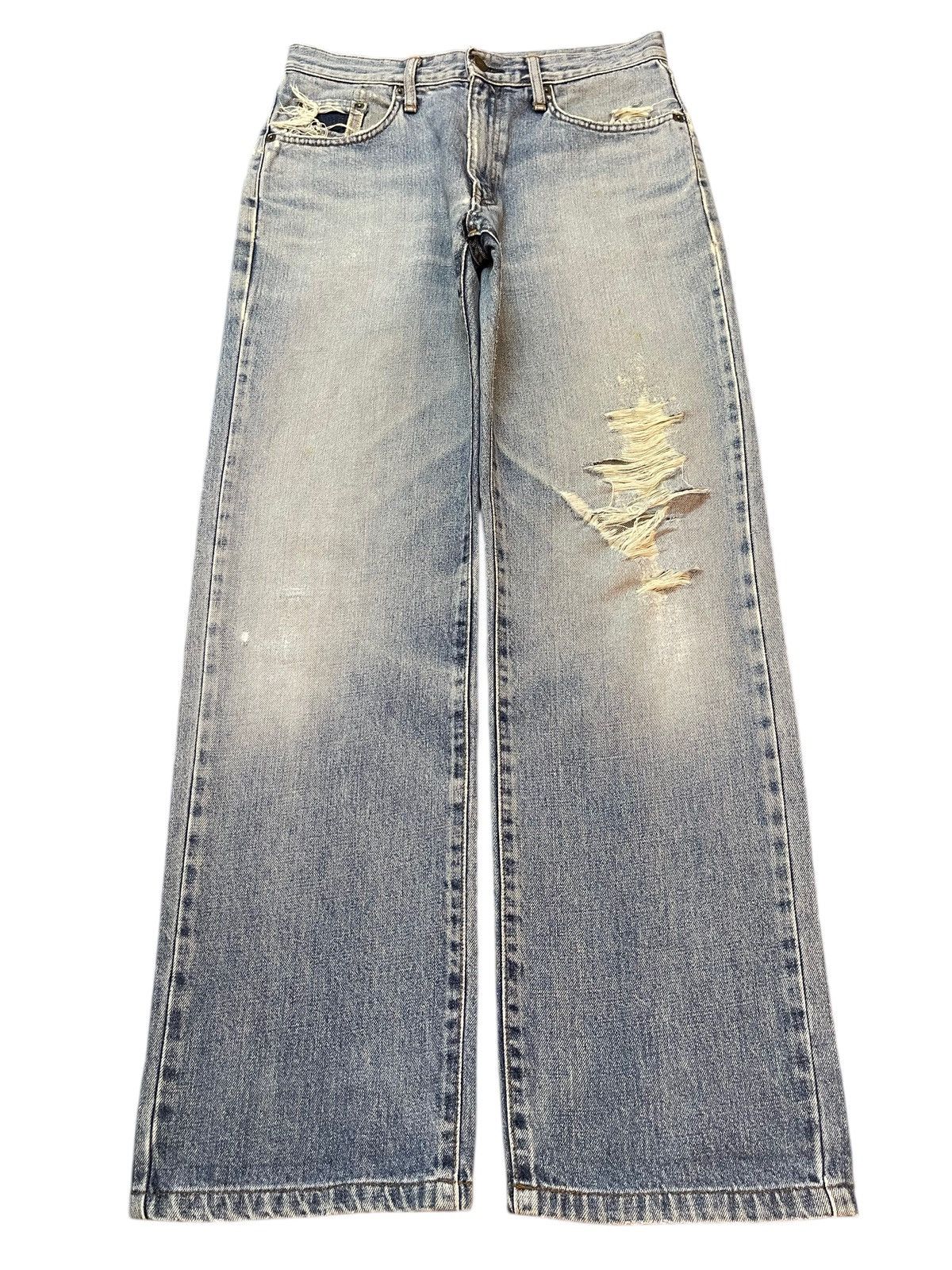 Edwin Vintage Edwin 405 Blue Wash Faded Distressed Baggy Jeans Size US 31 - 1 Thumbnail