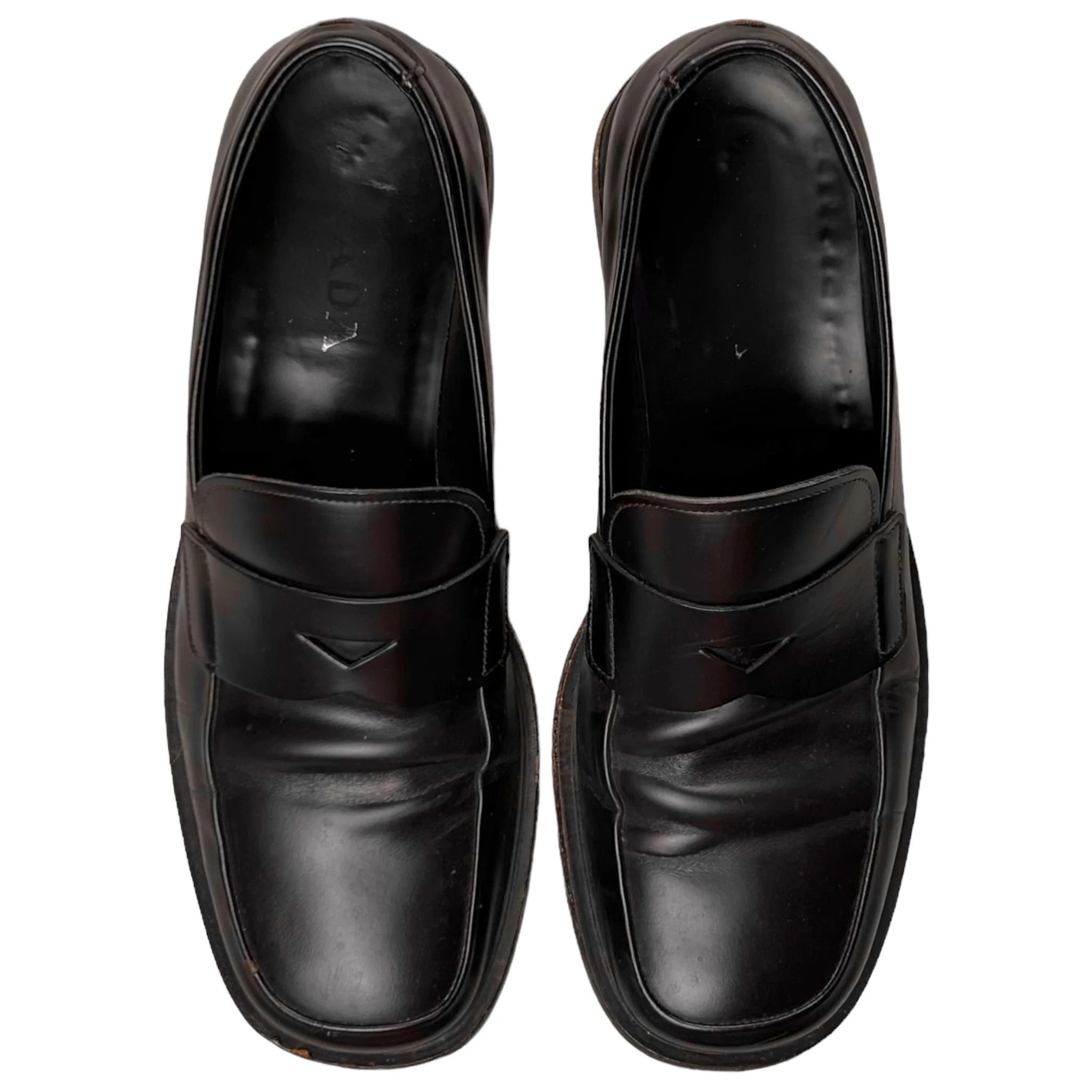 image of Prada Boxy Penny Loafers in Brown, Men's (Size 9.5)