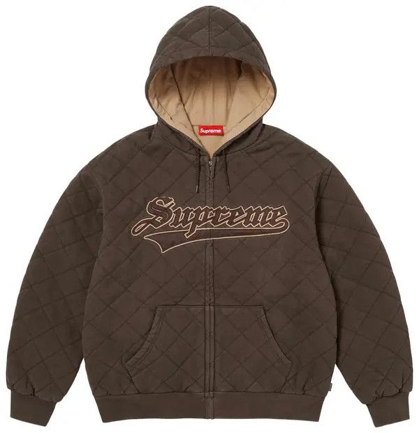 Supreme Supreme Quilted Zip Up Hooded Sweatshirt 'Dark Brown' Size US XL / EU 56 / 4 - 1 Thumbnail