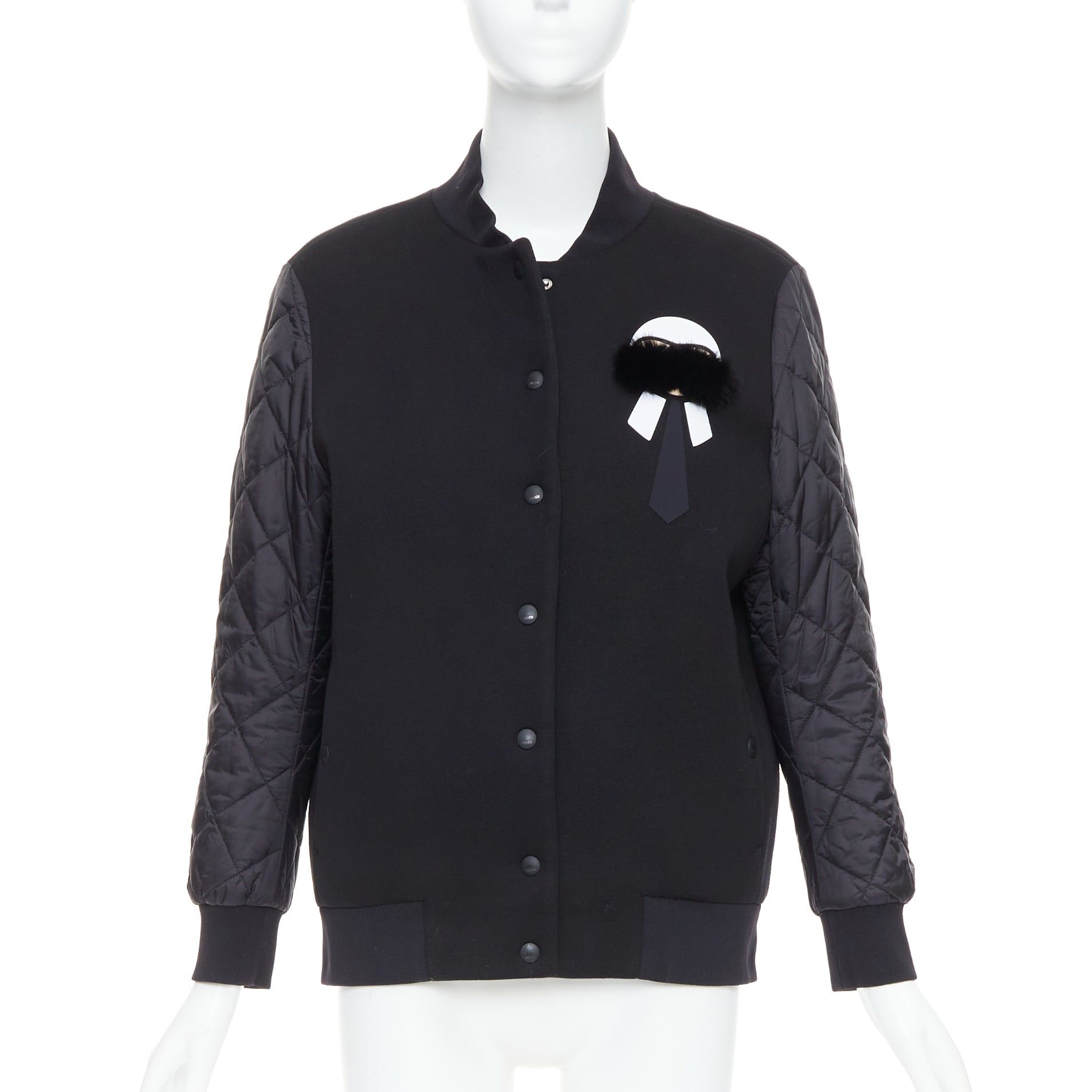 Fendi FENDI Karlito black modal blend fur trim quilted bomber jacket IT38 XS Size XS / US 0-2 / IT 36-38 - 1 Thumbnail