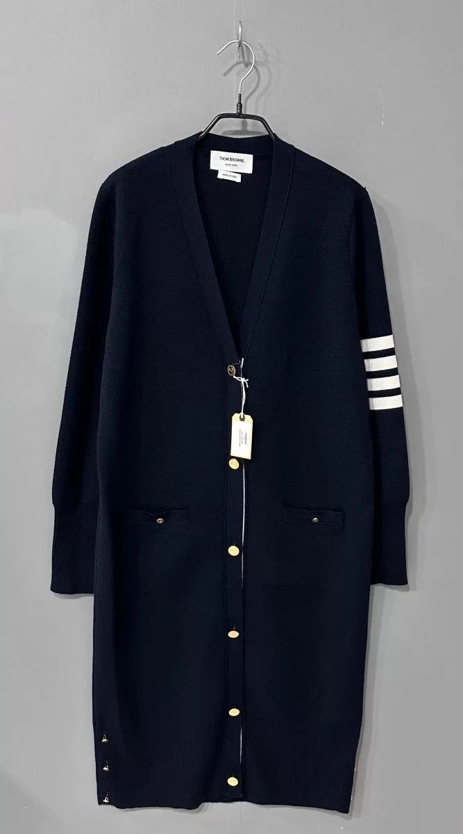 Thom Browne navy long cardigan with stripes by Thom Browne Size US M / EU 48-50 / 2 - 1 Thumbnail