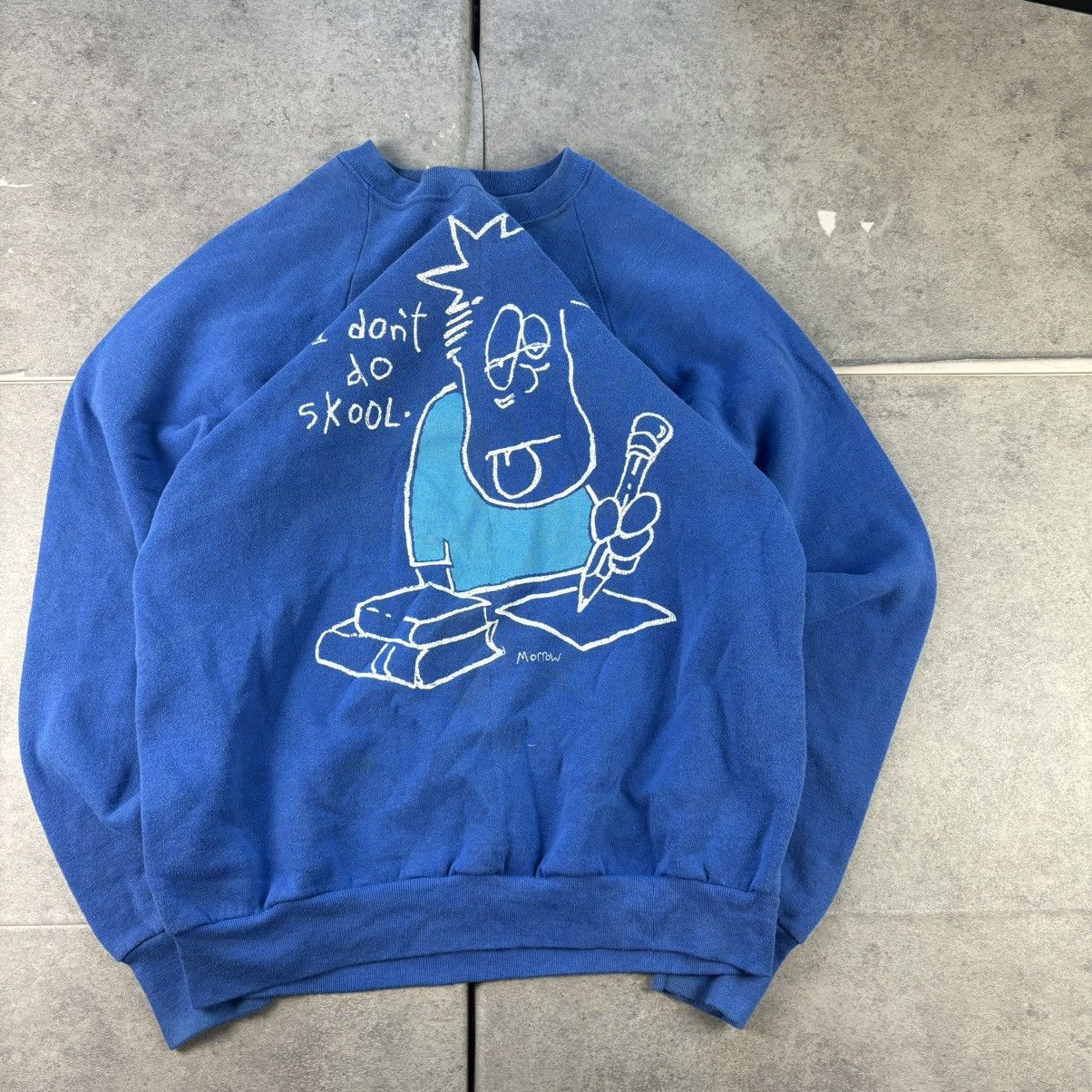 Vintage Vintage 90s “i dont do skool” blue crewneck Size US M / EU 48-50 / 2 - 1 Thumbnail