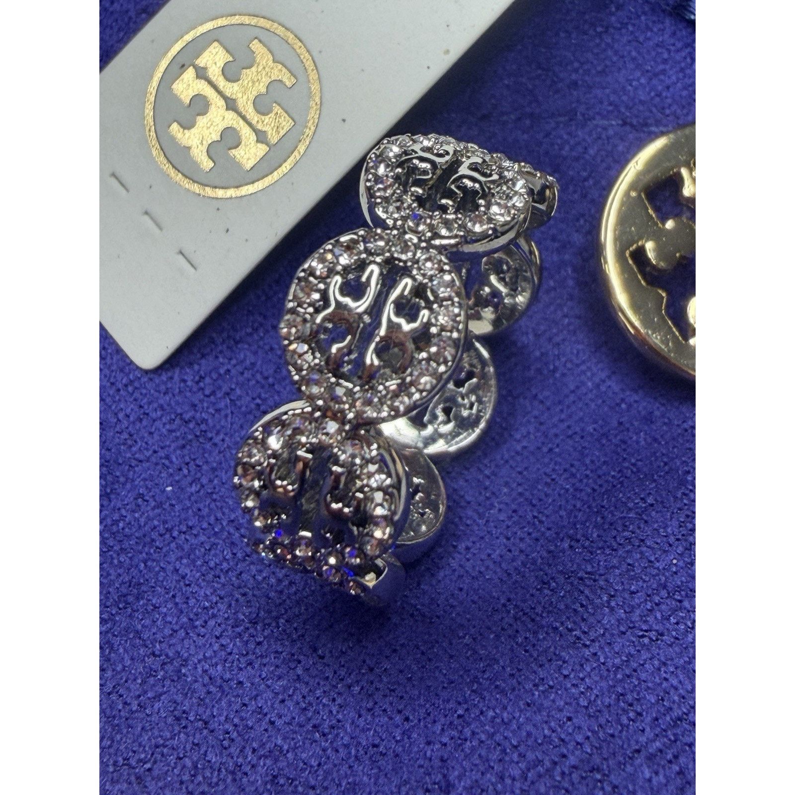 Tory Burch Tory Burch Silver Miller Pavé Ring T Logo Swarovski Size 7 Size ONE SIZE - 4 Thumbnail