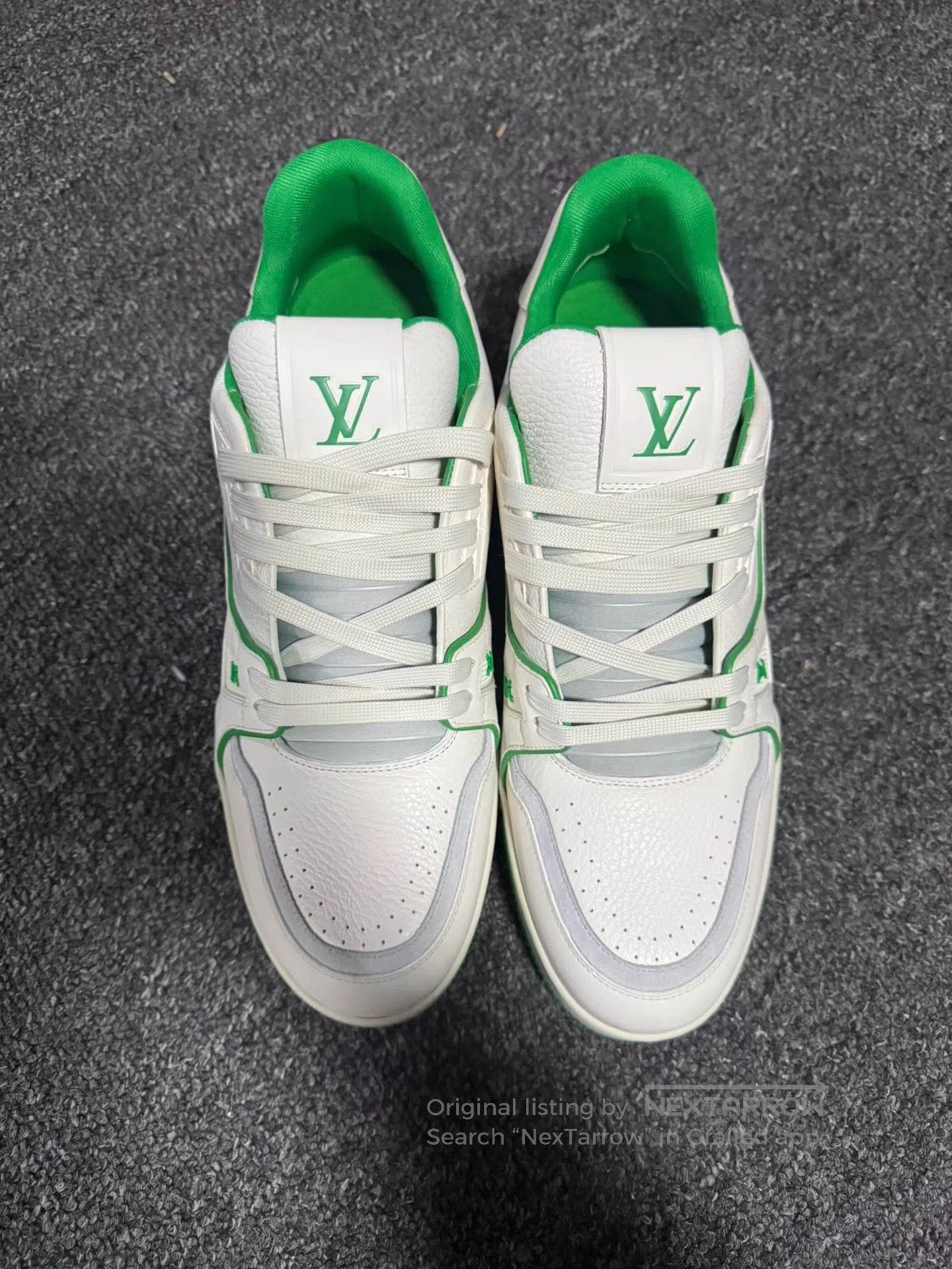 Louis Vuitton White Low-Top Sneakers with Green Accents. Size US 11 / EU 44 - 2 Thumbnail