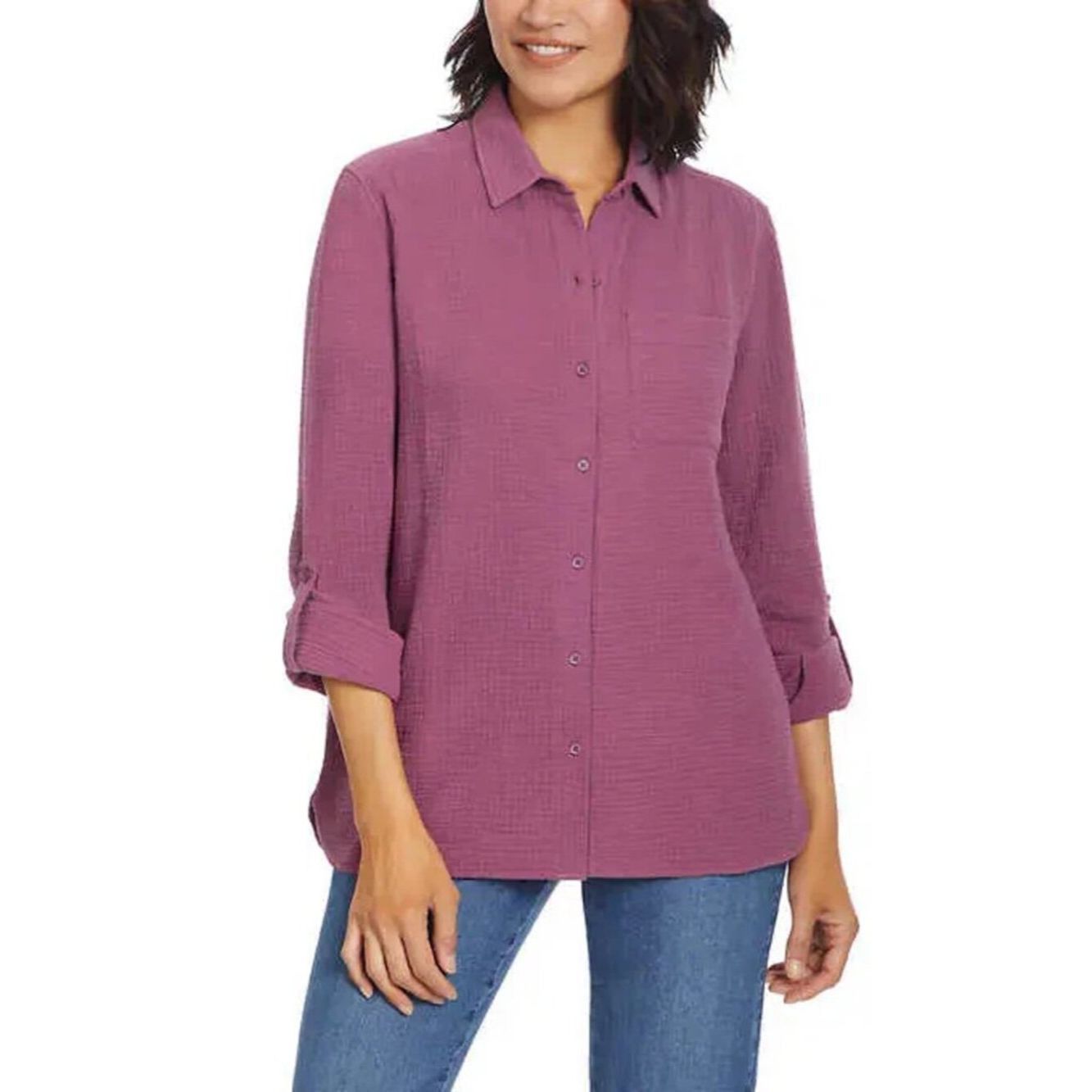 Anne Klein New Anne Klein Lucile Double-Gauze Cotton Mauve Shirt Size Size XL / US 12-14 / IT 48-50 - 1 Thumbnail