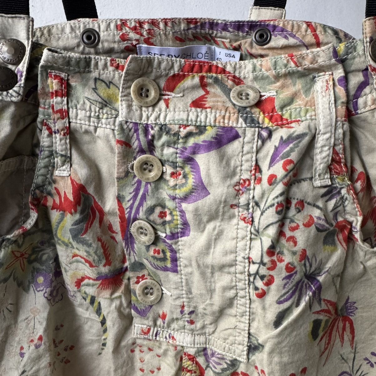 Other See by Chloé Floral Hawaii Pattern Shorts Suspenders Size 28" / US 6 / IT 42 - 10 Thumbnail