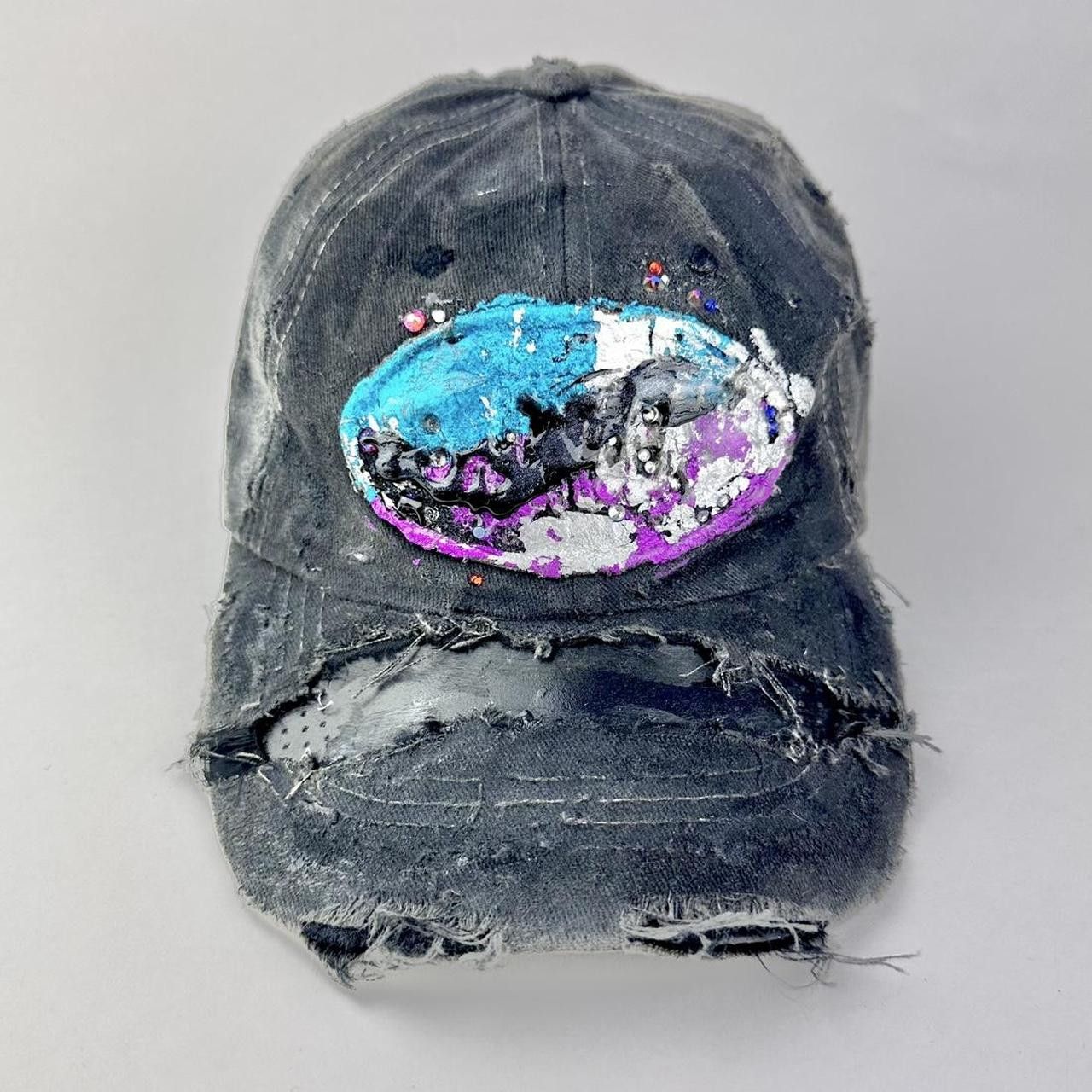 Other ASTROBOI* 'Technicolor' Y2K Black Distressed Rhinestone Hat Size ONE SIZE - 1 Thumbnail