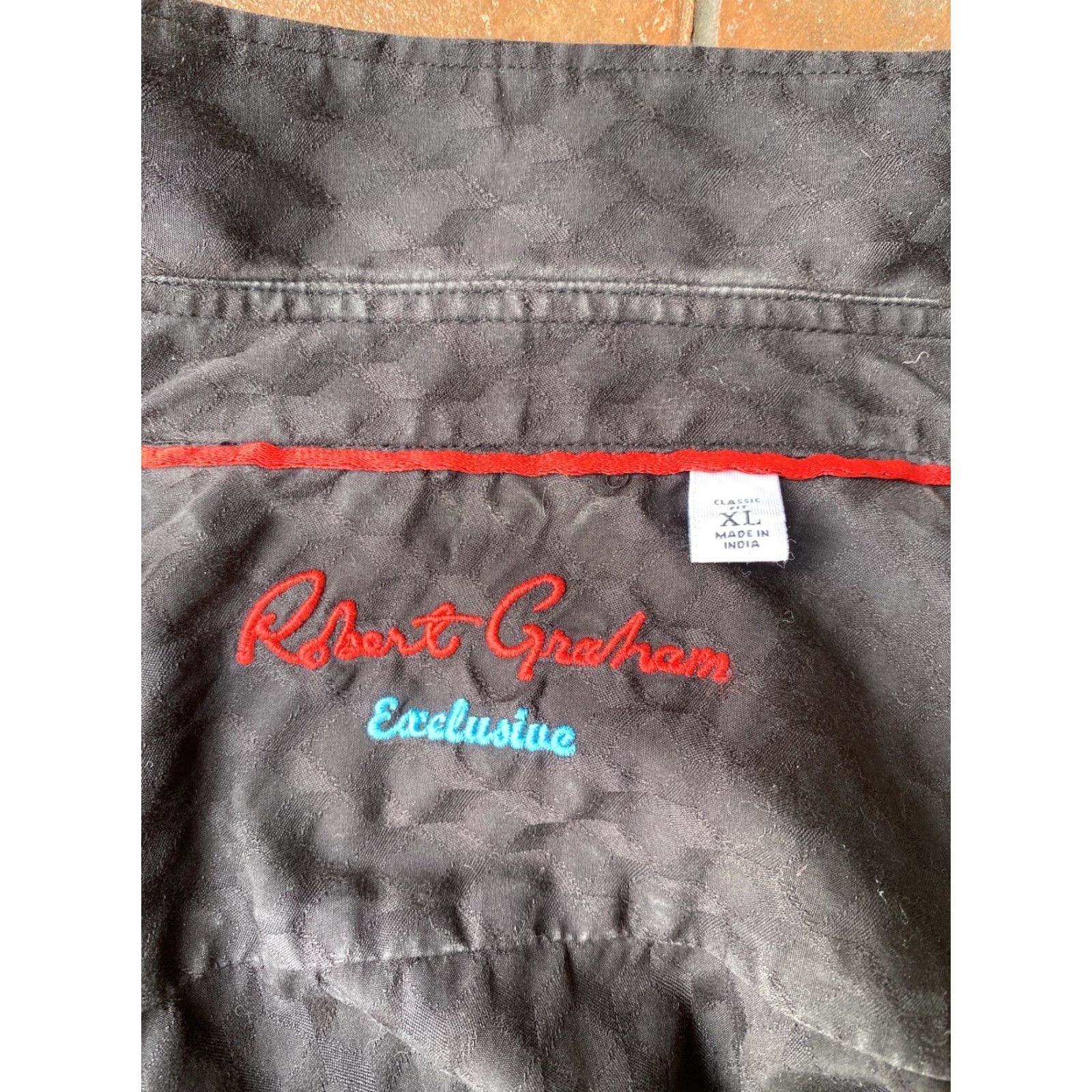 Robert Graham ROBERT GRAHAM Shirt Dress Button-Down Black XL Mens Embroidered Textured Embossed Classic Colorful Designer Size 46R - 2 Thumbnail