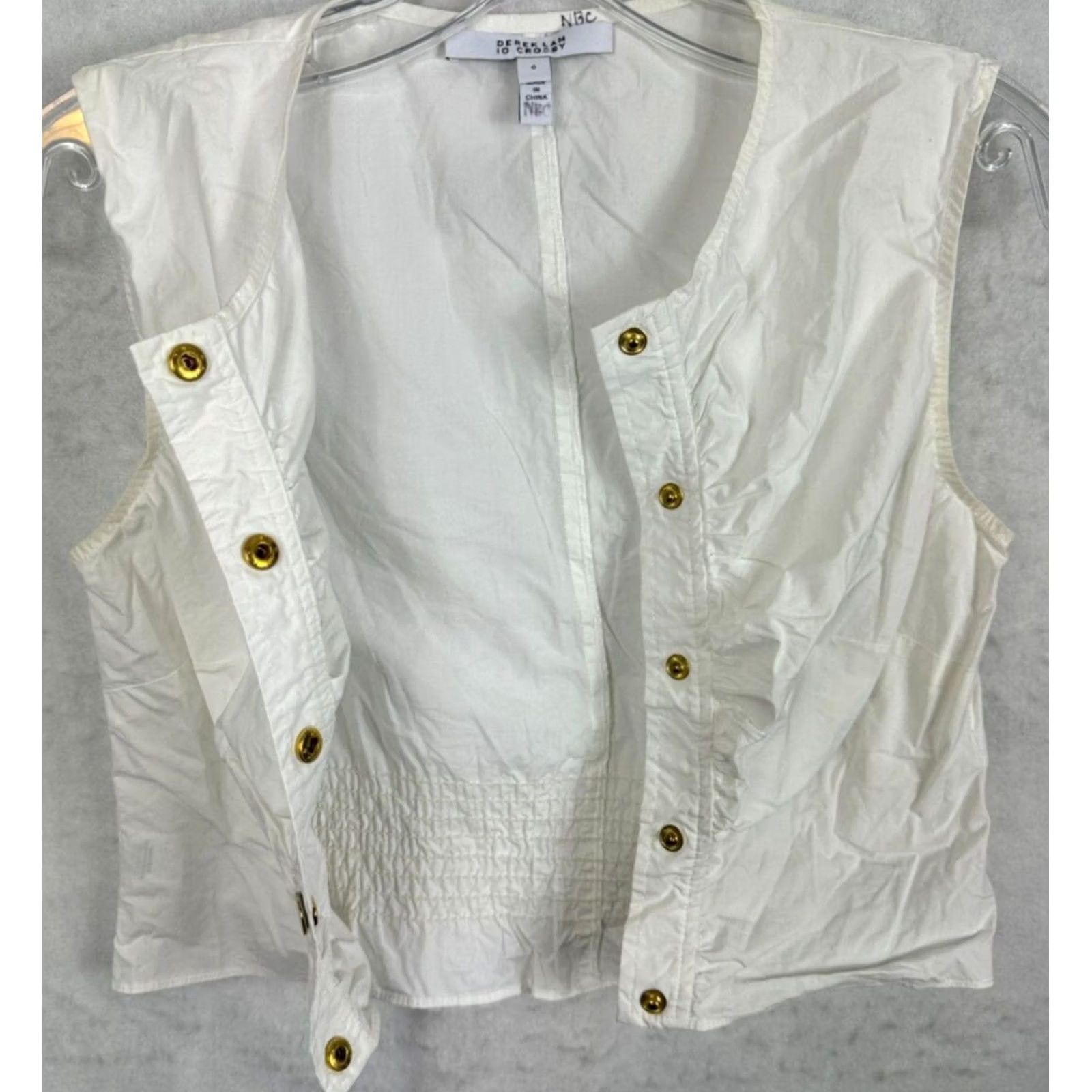 Vintage Derek Lam 10 Crosby Vest White Sleeveless Shirt Crop Gold Snap Button Top Size 0 Ladies/Viert? Size XS / US 0-2 / IT 36-38 - 4 Thumbnail