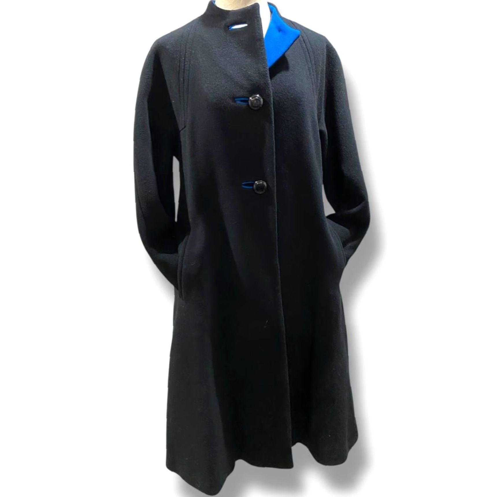 Vintage VINTAGE Trigere Coat Womens Size 12 Wool Black Blue Contrast 1980s Everyday Classic Coat Mens? Size XL / US 12-14 / IT 48-50 - 2 Thumbnail