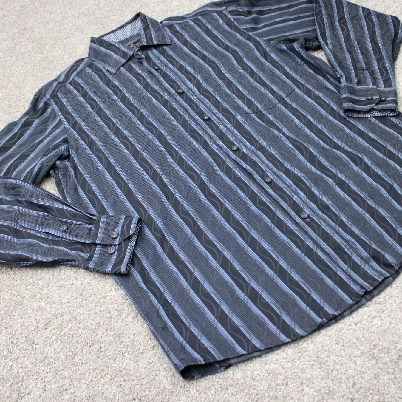 BUGATCHI Bugatchi Uomo Shirt Mens Large Blue Geometric 100% Cotton Long Sleeve Button-Up Vintage? No (adapted) Size US L / EU 52-54 / 3 - 6 Thumbnail