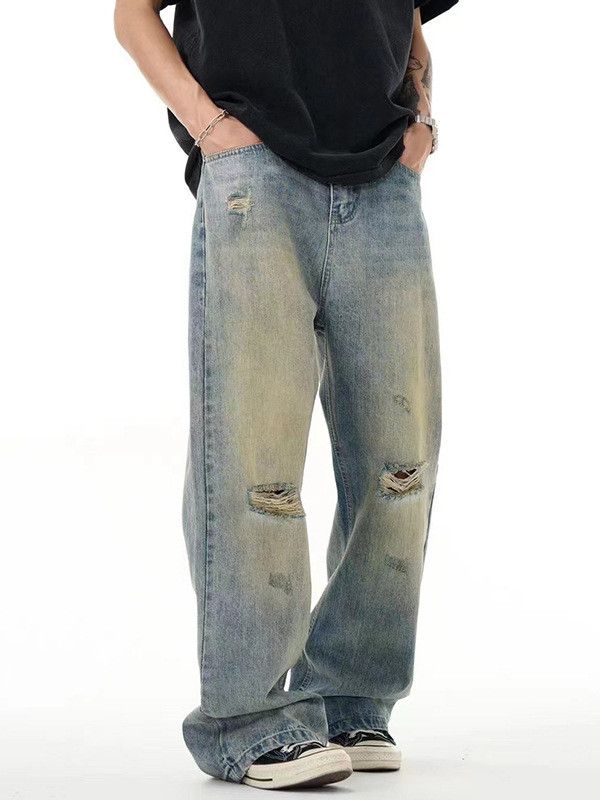 Japanese Brand Loose trendy oversized washed distressed jeans y2k Size US 34 / EU 50 - 3 Thumbnail