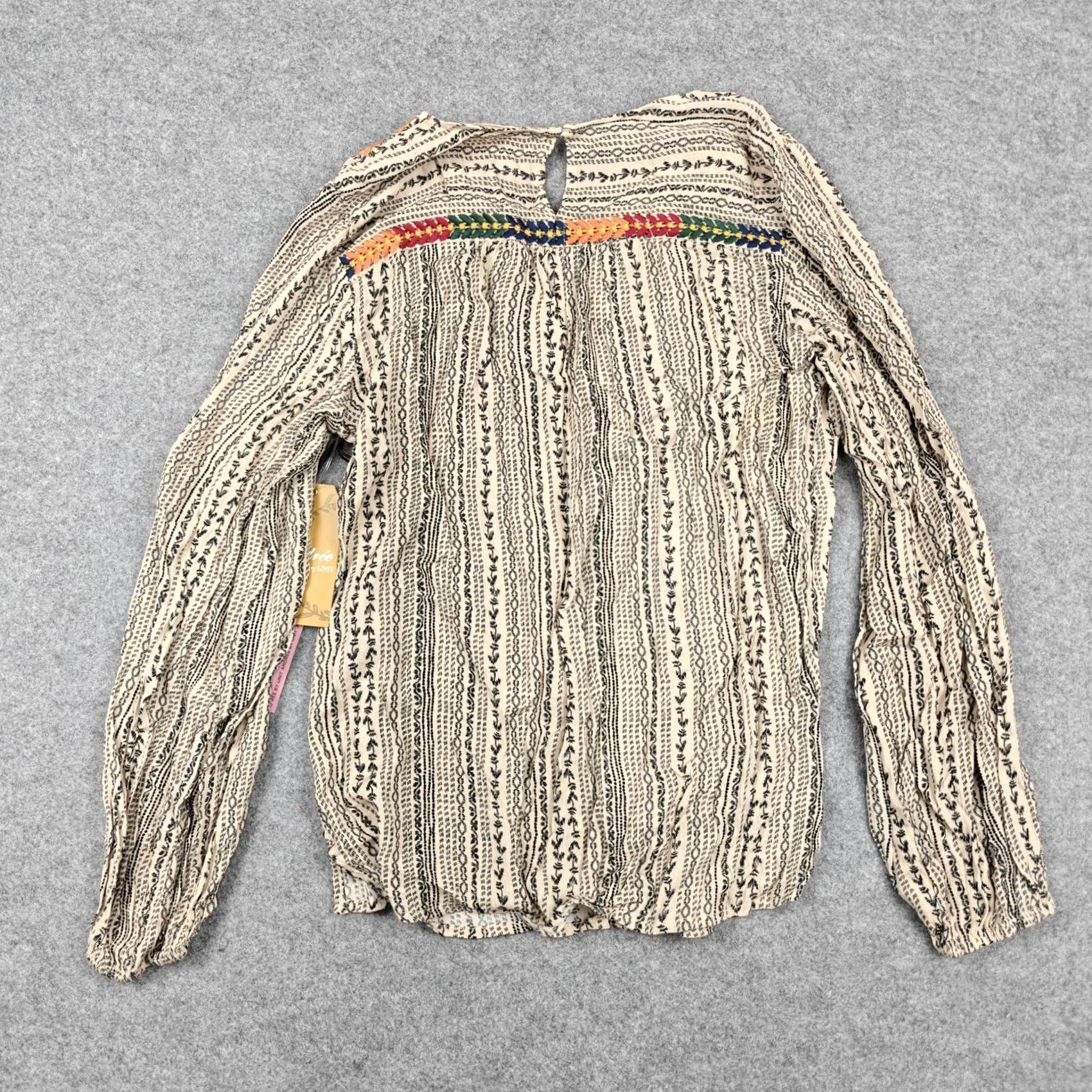 Vintage Savanna Jane Blouse Womens S Beige Embroidered Boho Tunic Top Long Sleeve V-Neck Shirt Size S / US 4 / IT 40 - 6 Thumbnail