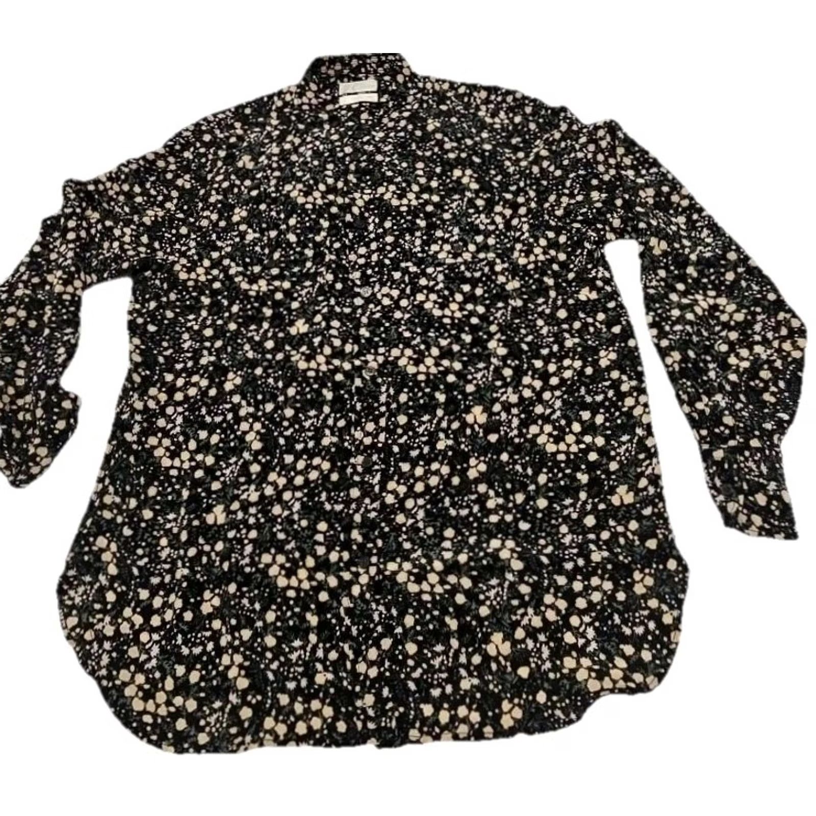 J.Crew J.CREW Blouse Silk Black Floral Button Front Women 10 Long Sleeve Collared Pattern Floral Lightweight Regular Size L / US 10 / IT 46 - 3 Thumbnail