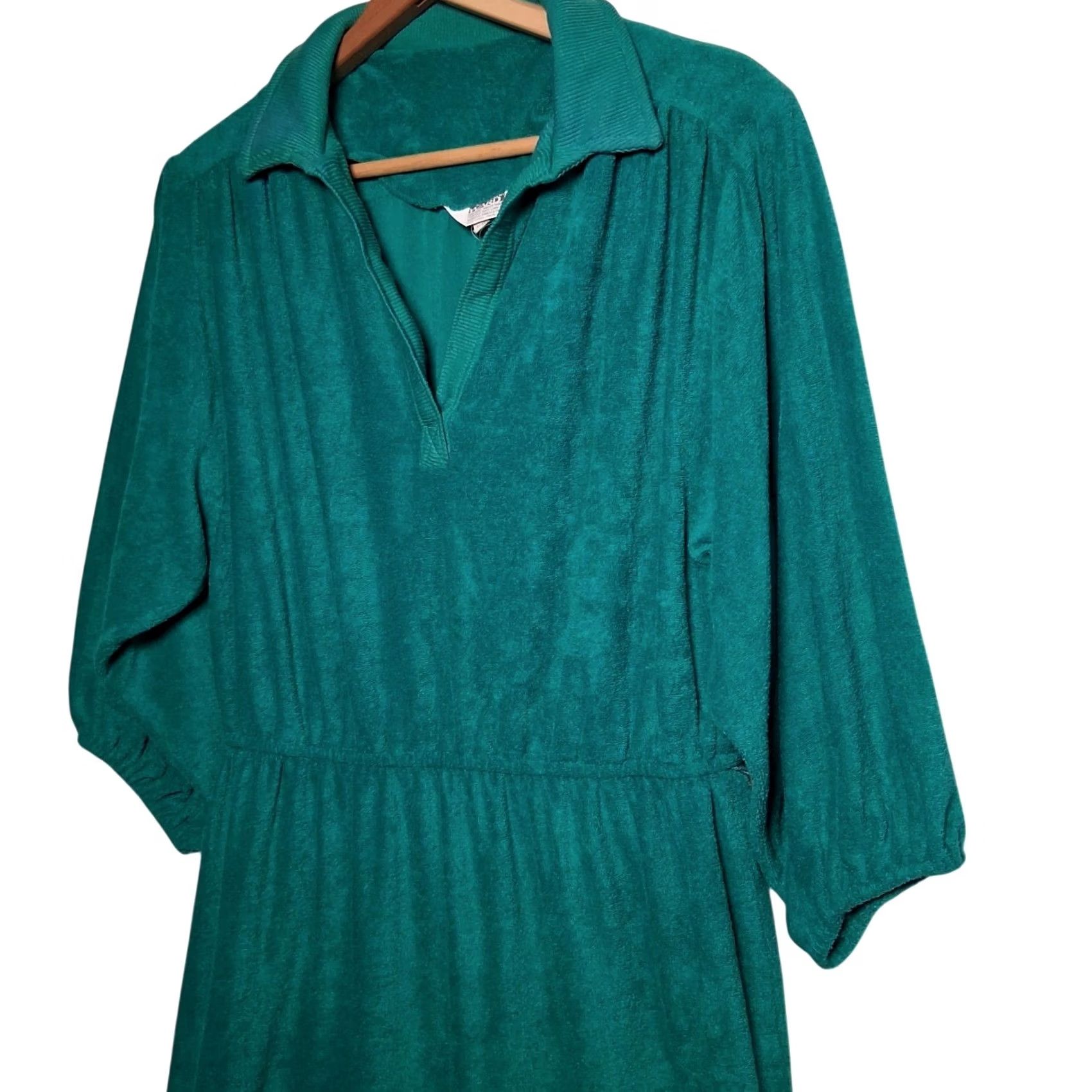 Vintage VINTAGE Montgomery Ward Terry Cloth Dress Shirt Dress 18 Green 1970s Size XXL / US 16-18 / IT 52-54 - 4 Thumbnail