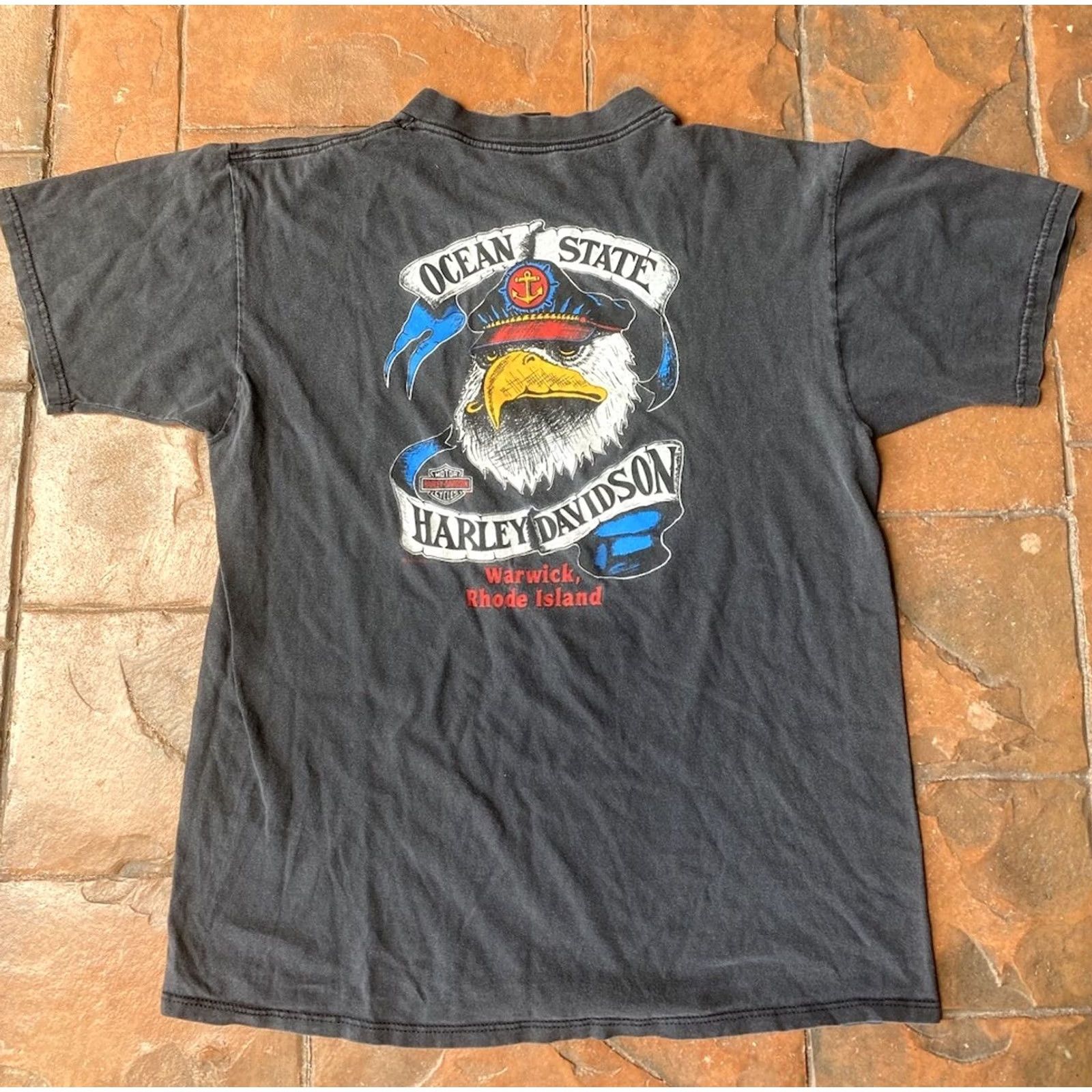 Harley Davidson VINTAGE Harley-Davidson Eagle T Shirt XL Black Men Short Sleeve Crew Neck 90s Biker Motorcycle Graphic Print Double-Sided Size US XL / EU 56 / 4 - 3 Thumbnail