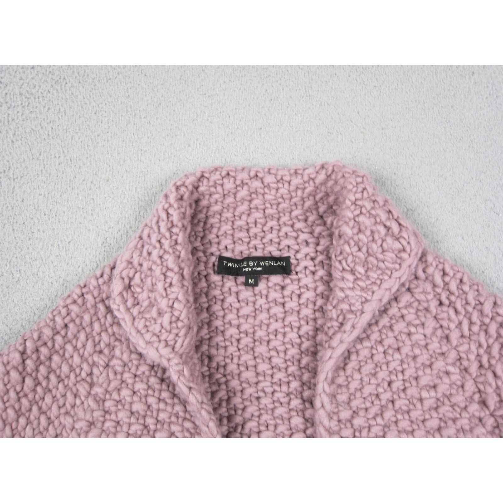 Vintage Twinkle by Wenlan Cardigan Womens Medium Pink Wool Chunky Knit Crop Open Size M / US 6-8 / IT 42-44 - 5 Thumbnail