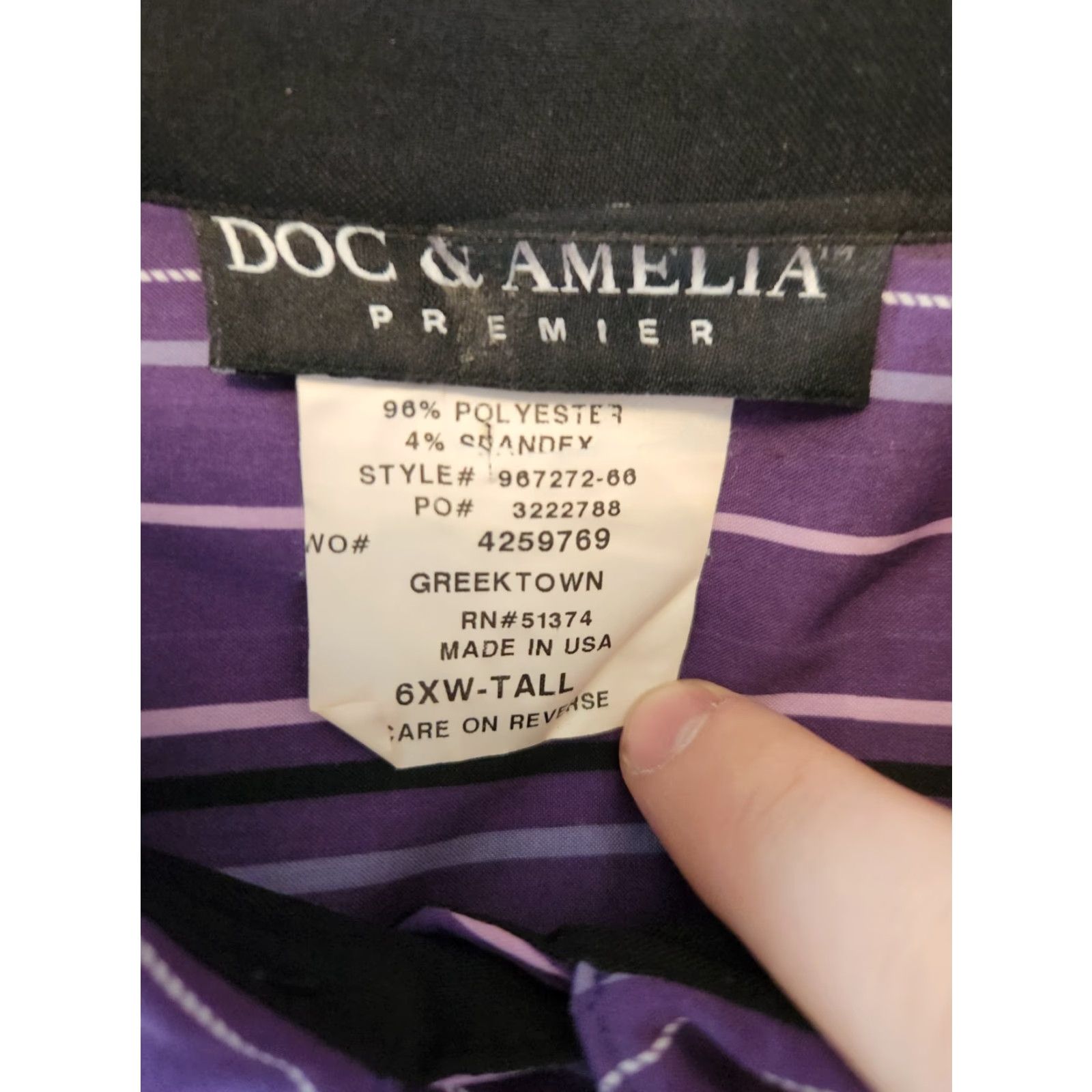 Vintage Doc & Amelia Premier By Cintas Purple Button Up Stripe Uniform Shirt 6X Tall Womens Size US XXL / EU 58 / 5 - 6 Thumbnail
