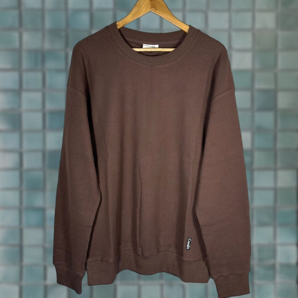 Vintage Comfrt Good Days Ahead waffle knit sweatshirt Brown Oversized Crewneck M Mens Size US M / EU 48-50 / 2 - 1 Thumbnail