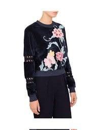 Chloe See by Chloe Floral Velour Crochet Sleeve Pullove Sweatshirt Size L / US 10 / IT 46 - 3 Thumbnail