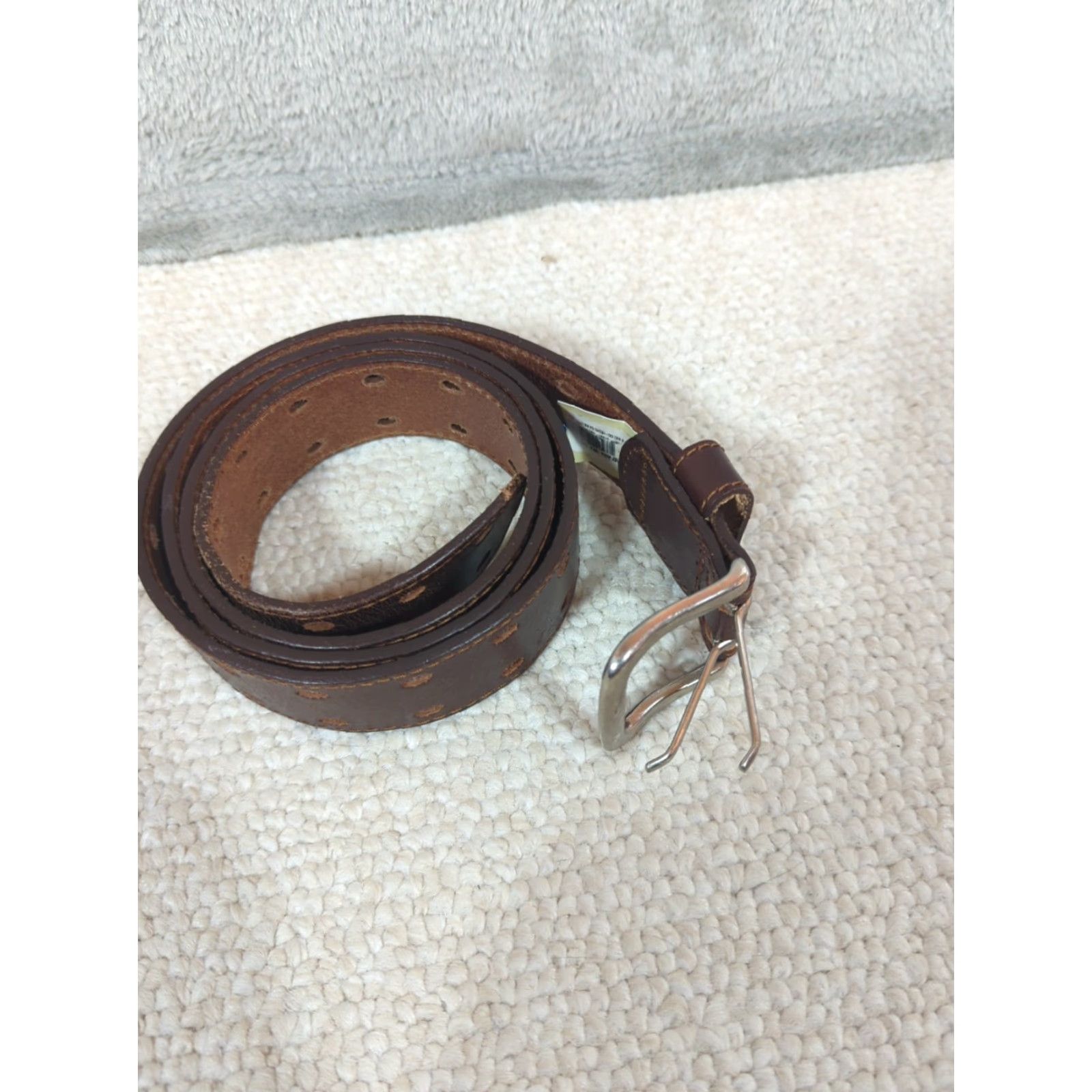 Doublet Mens Belt Brown Leather 2 Hole Double Prong 2XL Mexico Belt Width 1.5" Buckle Work Belt Mens Size ONE SIZE - 3 Thumbnail