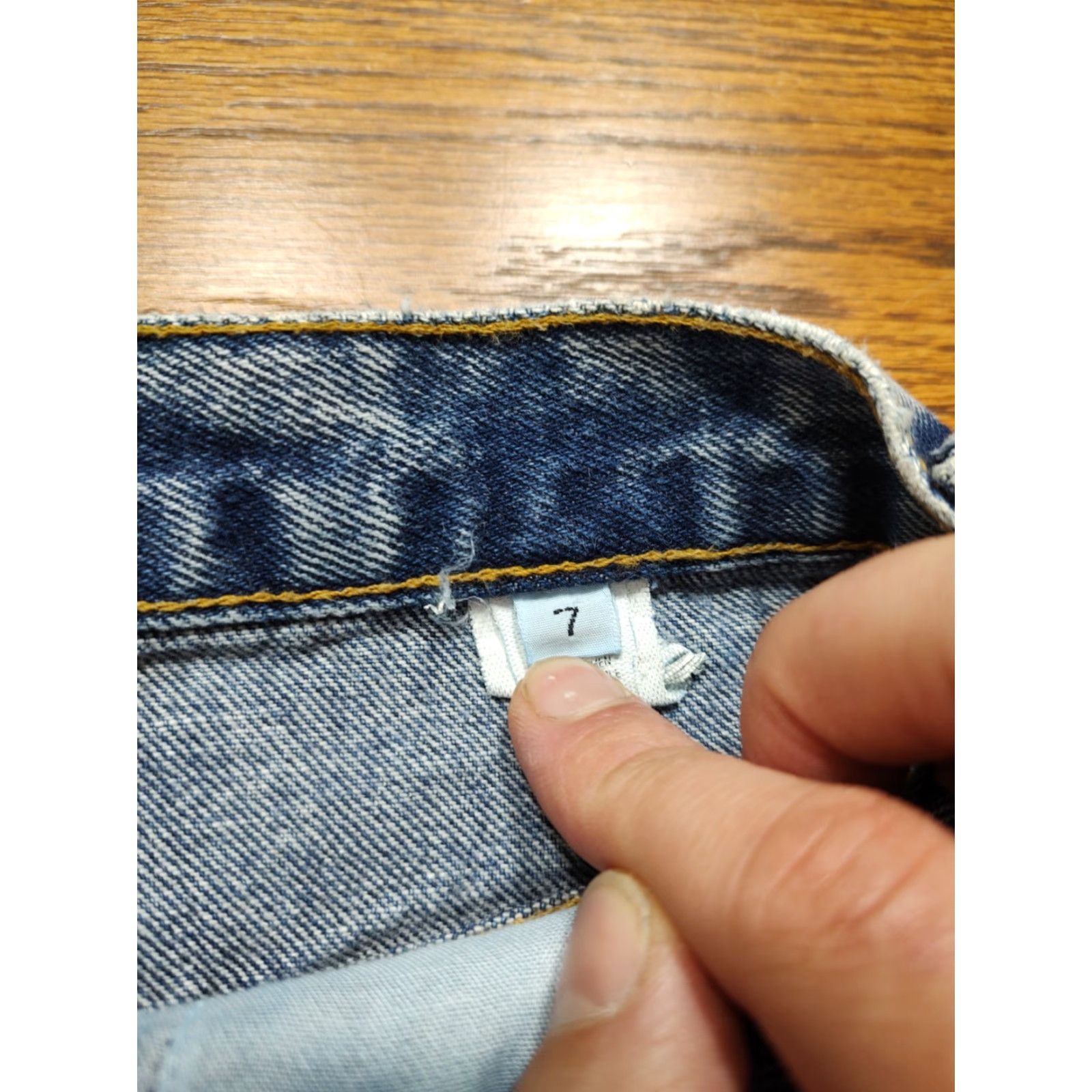 Denime VINTAGE Womans Acid Wash Denim Skirt Size 23 Inch Waist Made In USA Blue Size 40" / US 18 - 5 Thumbnail